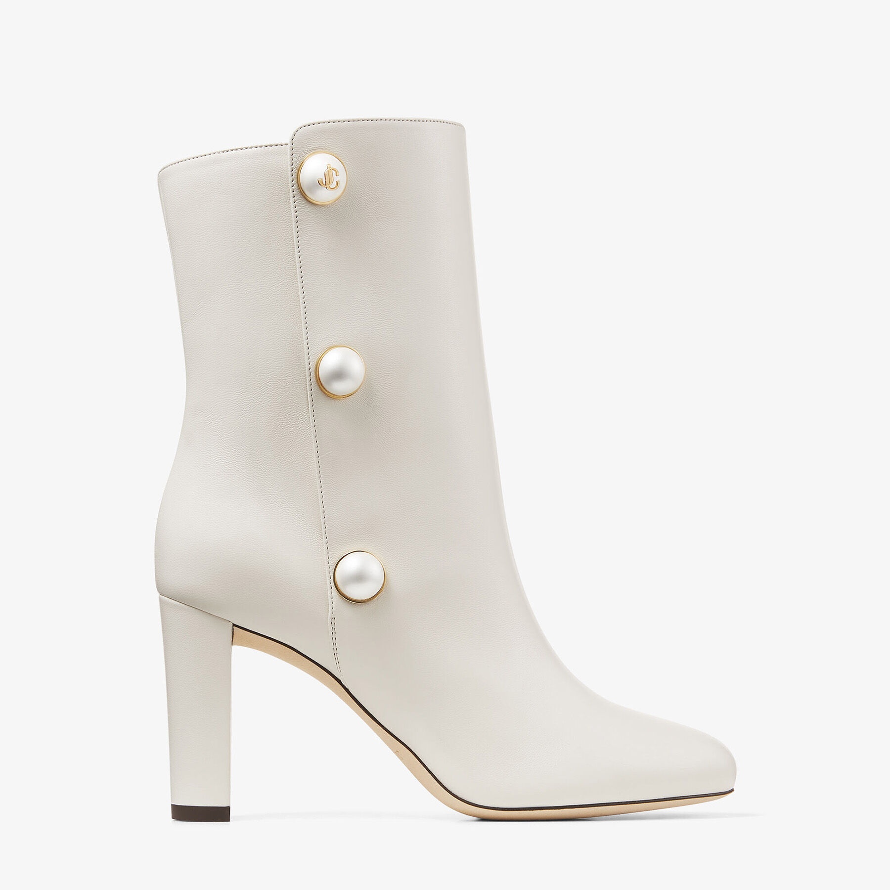 Rina 85
Latte Nappa Leather Mid-Calf Boots with Pearls - 1