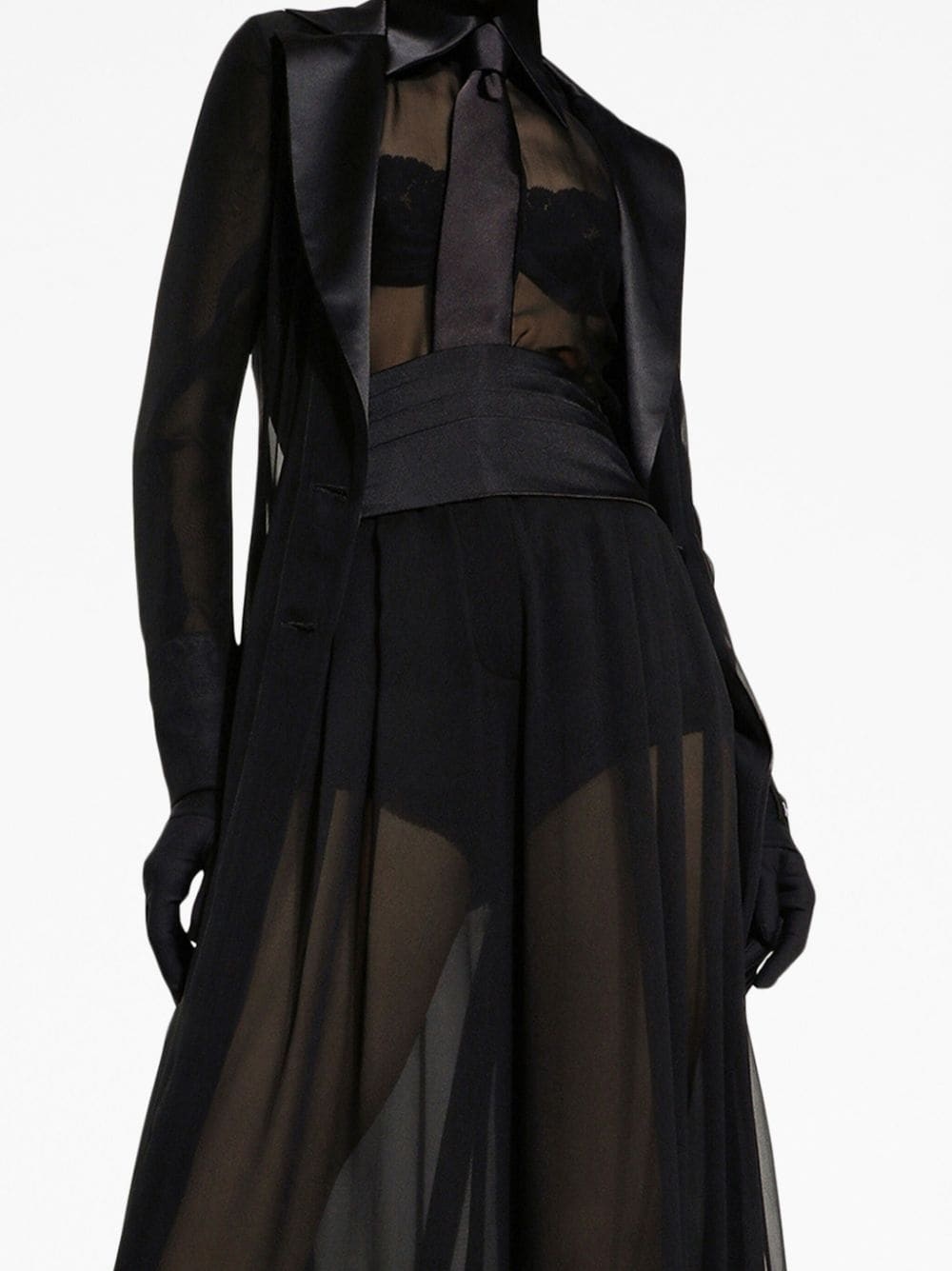 shawl-lapel long-sleeve dress - 2