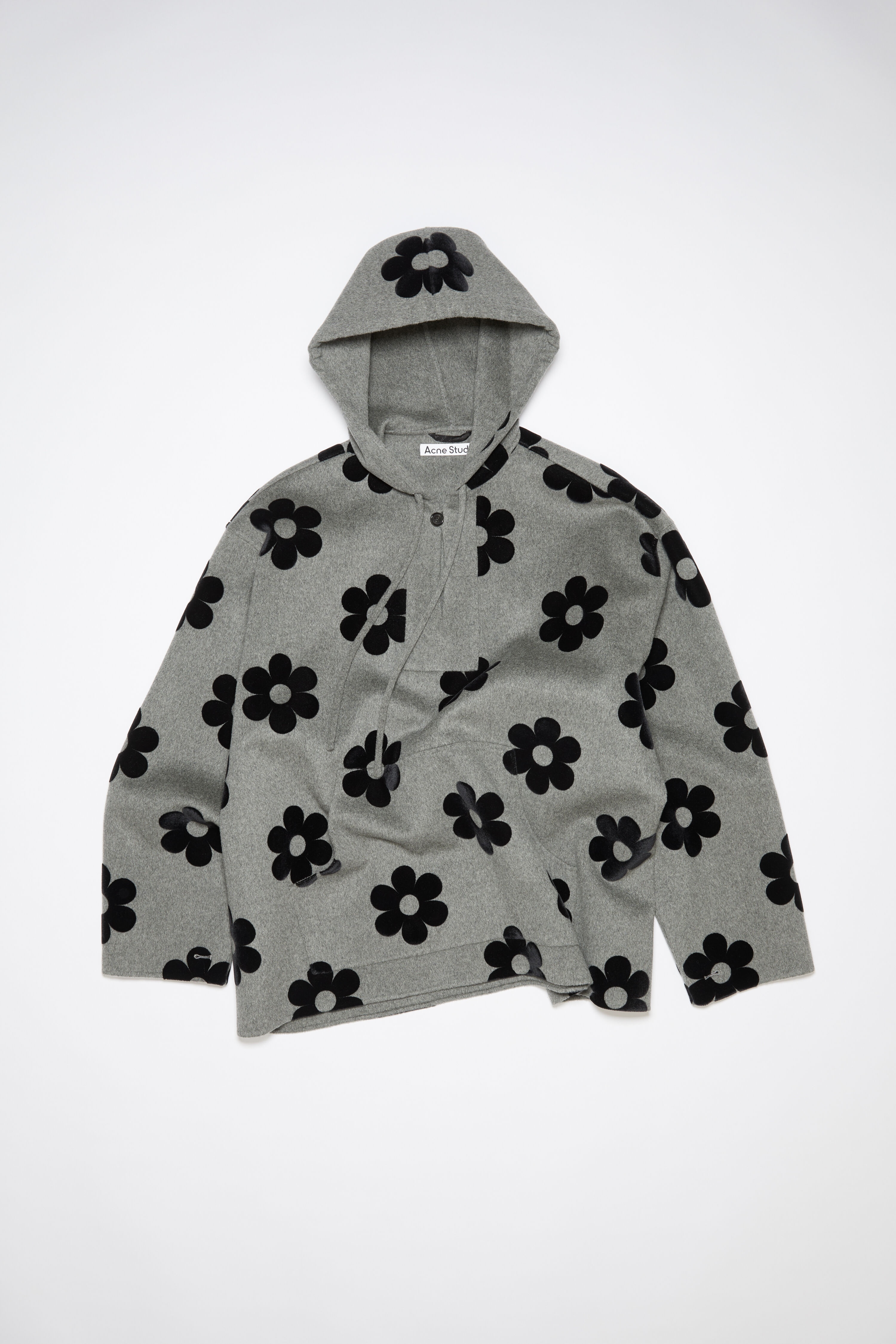 Flower wool hooded jacket - Vintage grey melange - 6