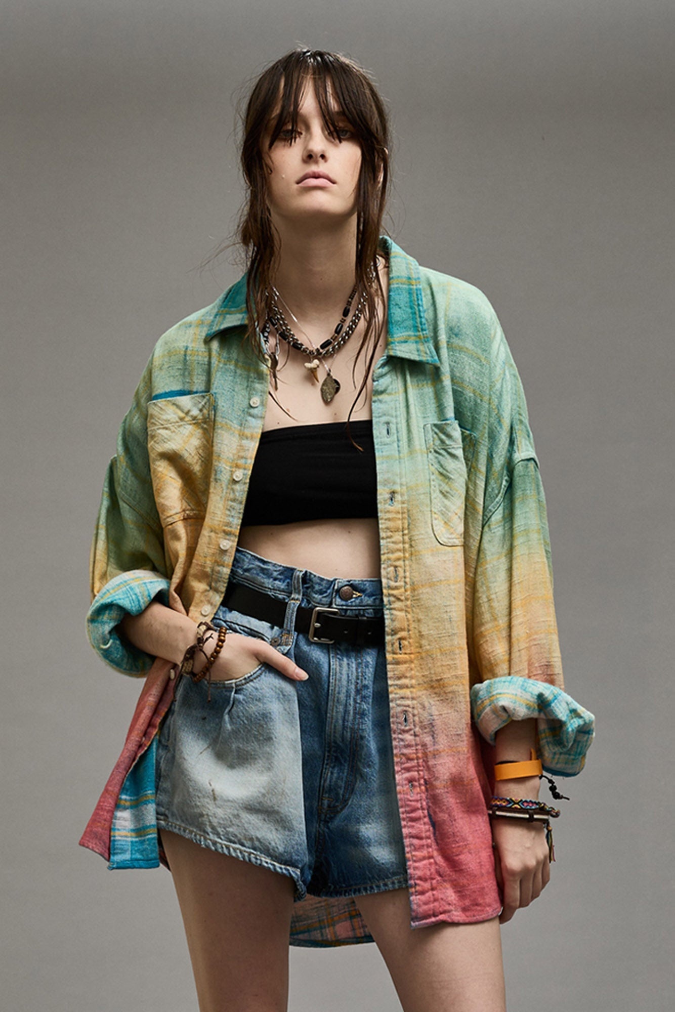 DROP NECK WORKSHIRT - PASTEL PLAID - 3
