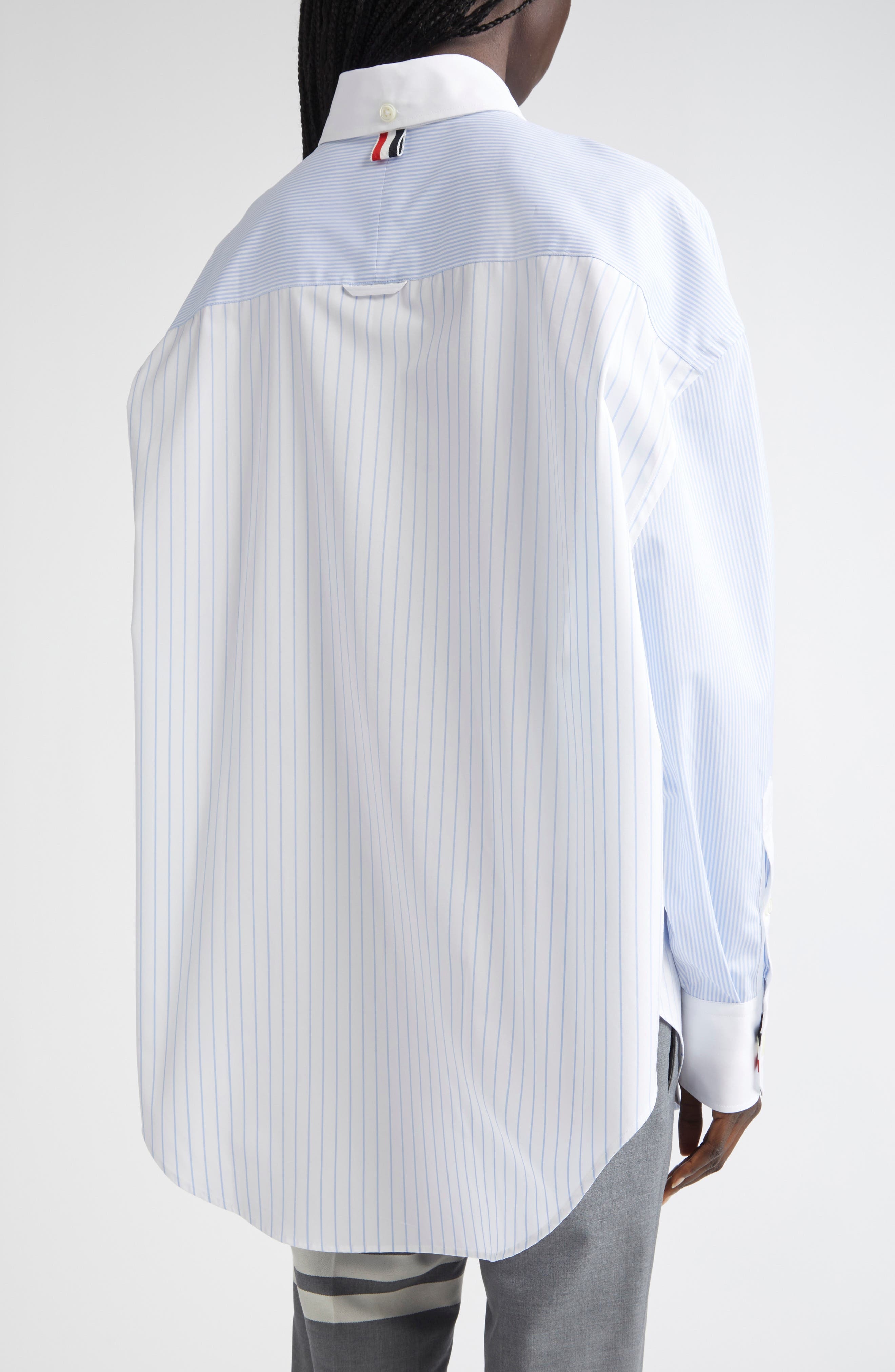Thom Browne Fin-Mix Stripe Supima® Cotton Poplin Button-Down Shirt in Light Blue at Nordstrom - 3