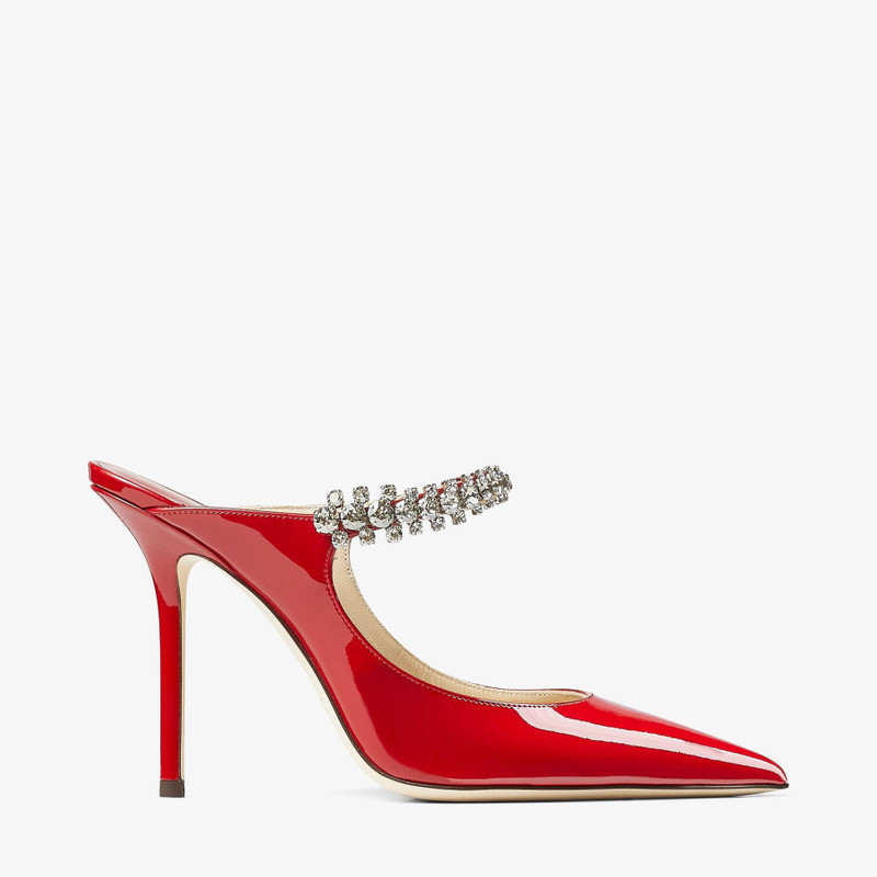 Bing 100 Red Patent Leather Mules with Crystal Strap - 1