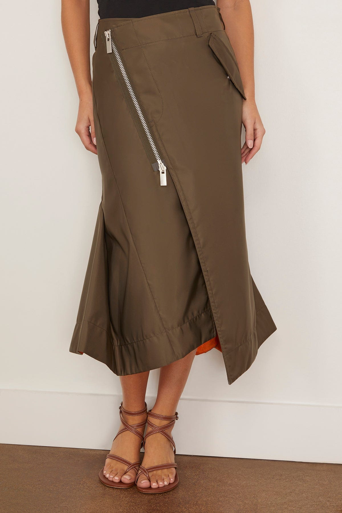 Nylon Twill Skirt in Dark Khaki - 3