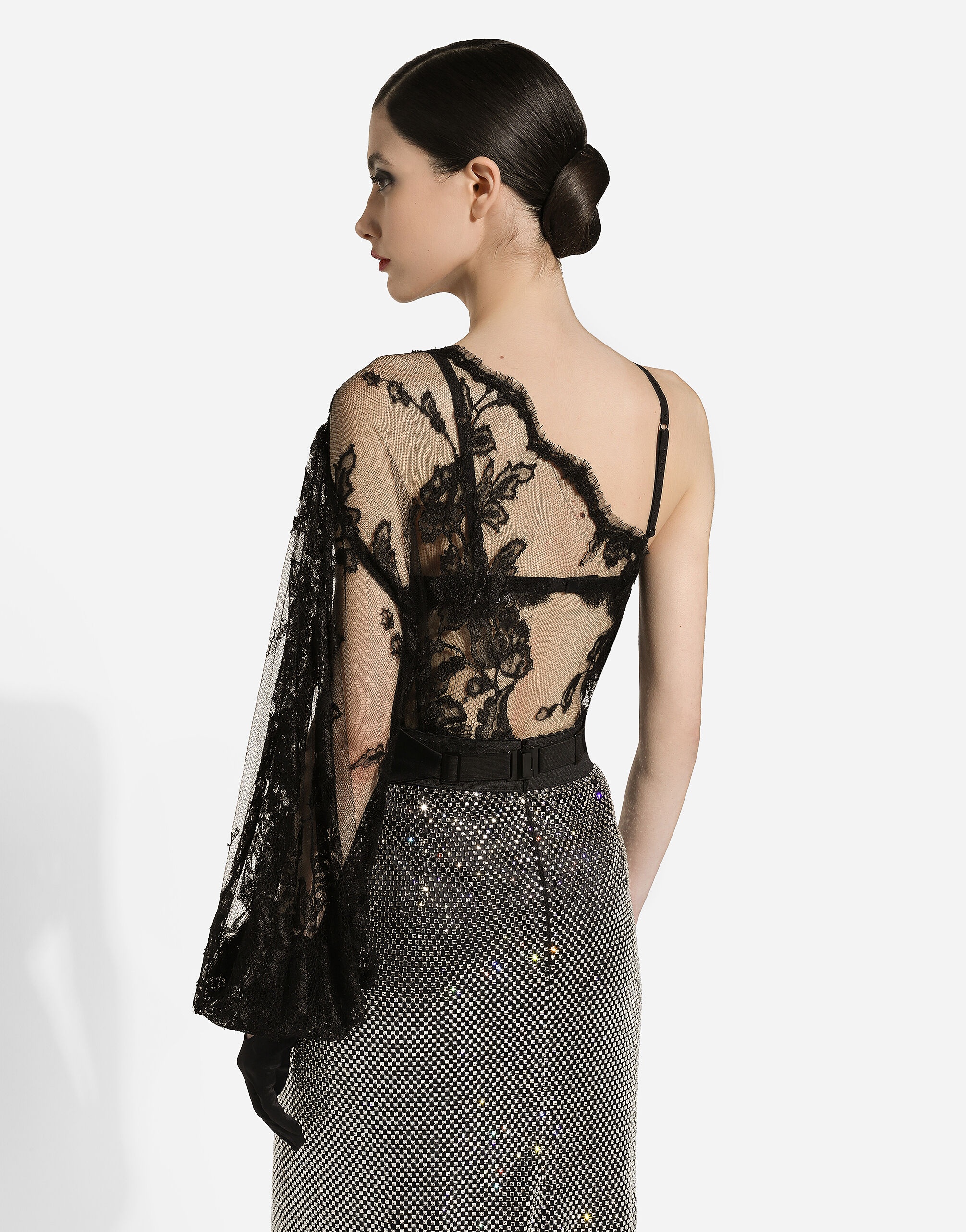 Chantilly lace one-shoulder blouse - 7