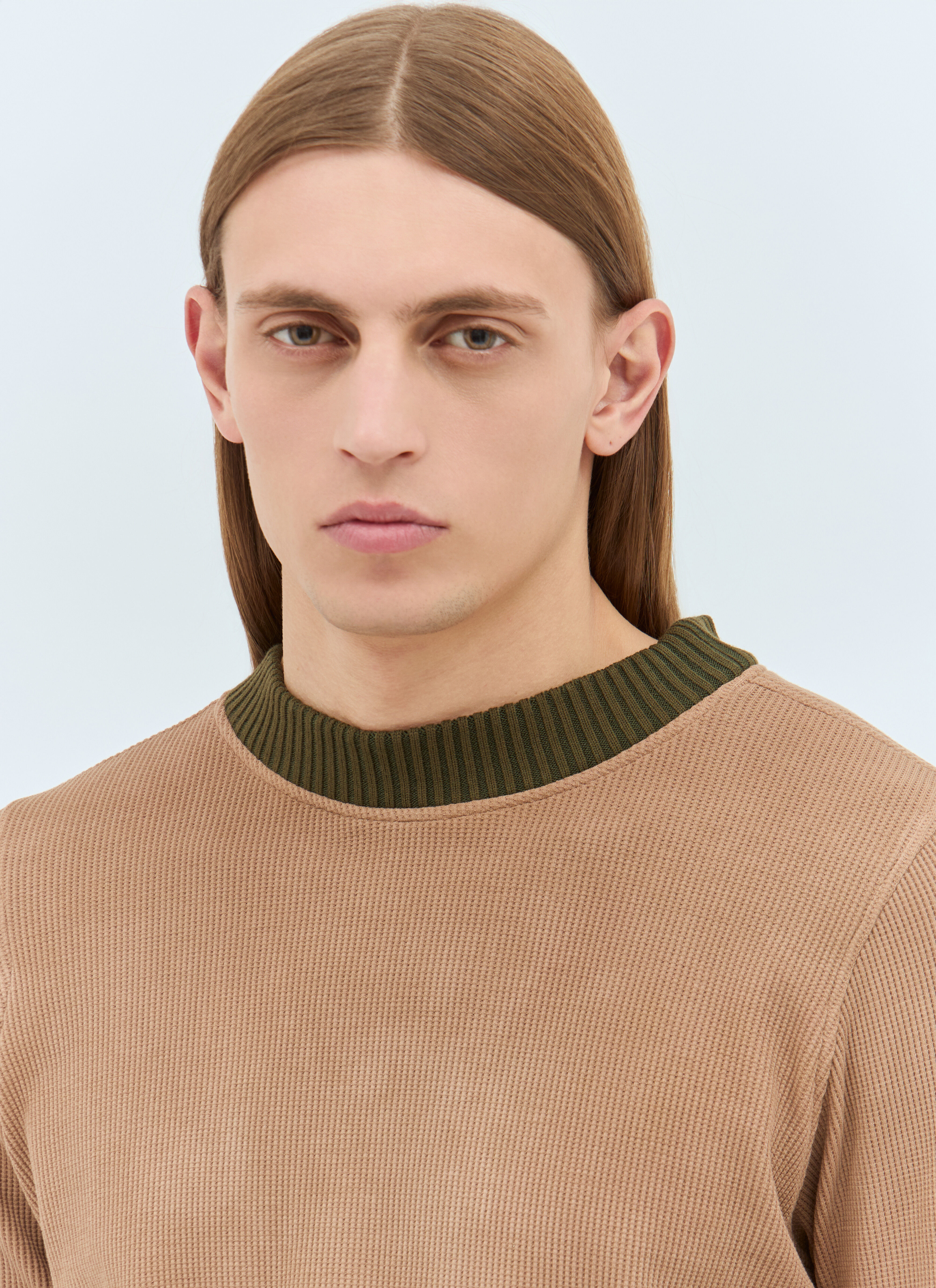 Panelled Waffle Top With Scarf - 3