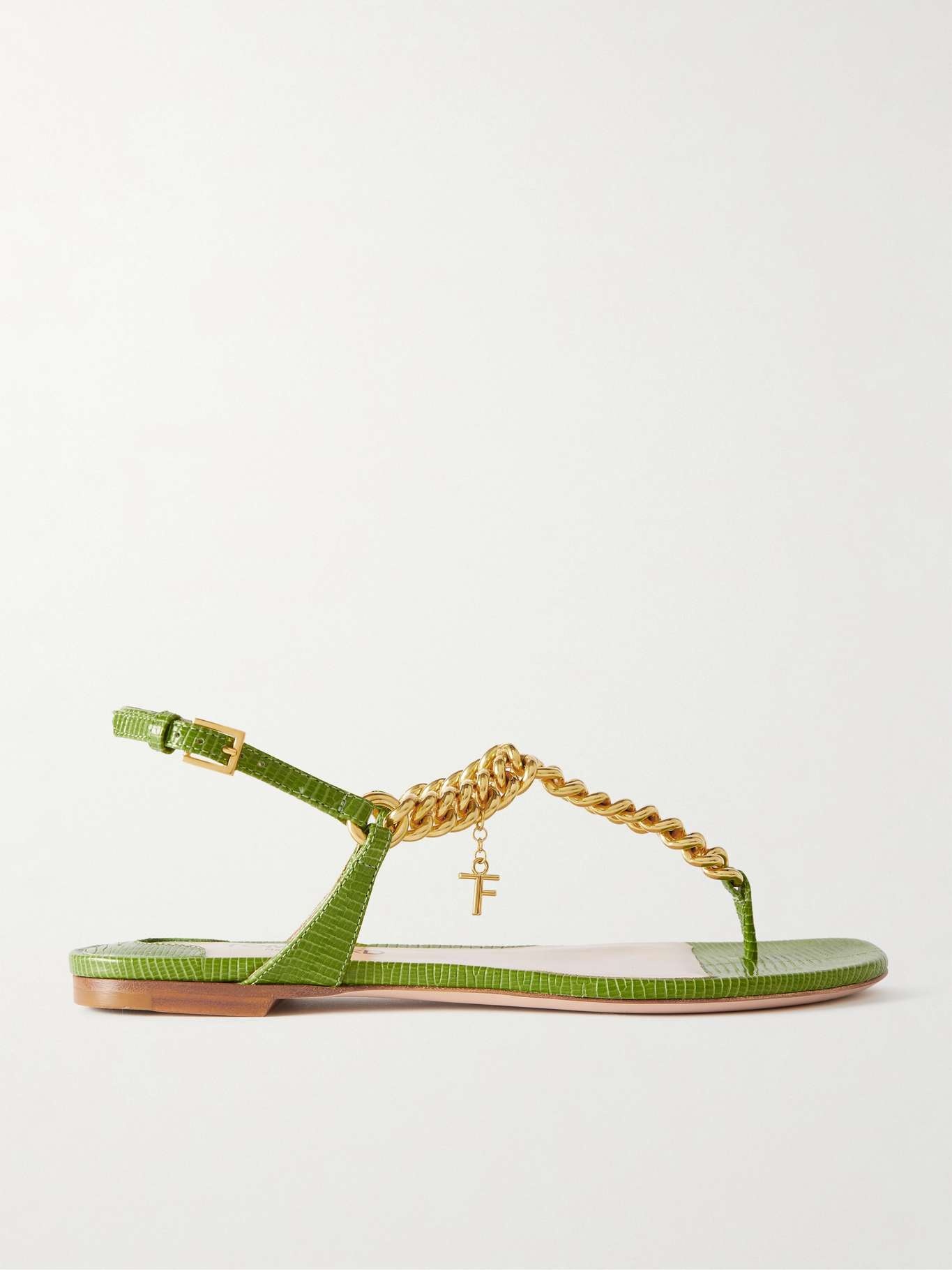 Zenith chain-embellished lizard-effect leather slingback sandals - 1