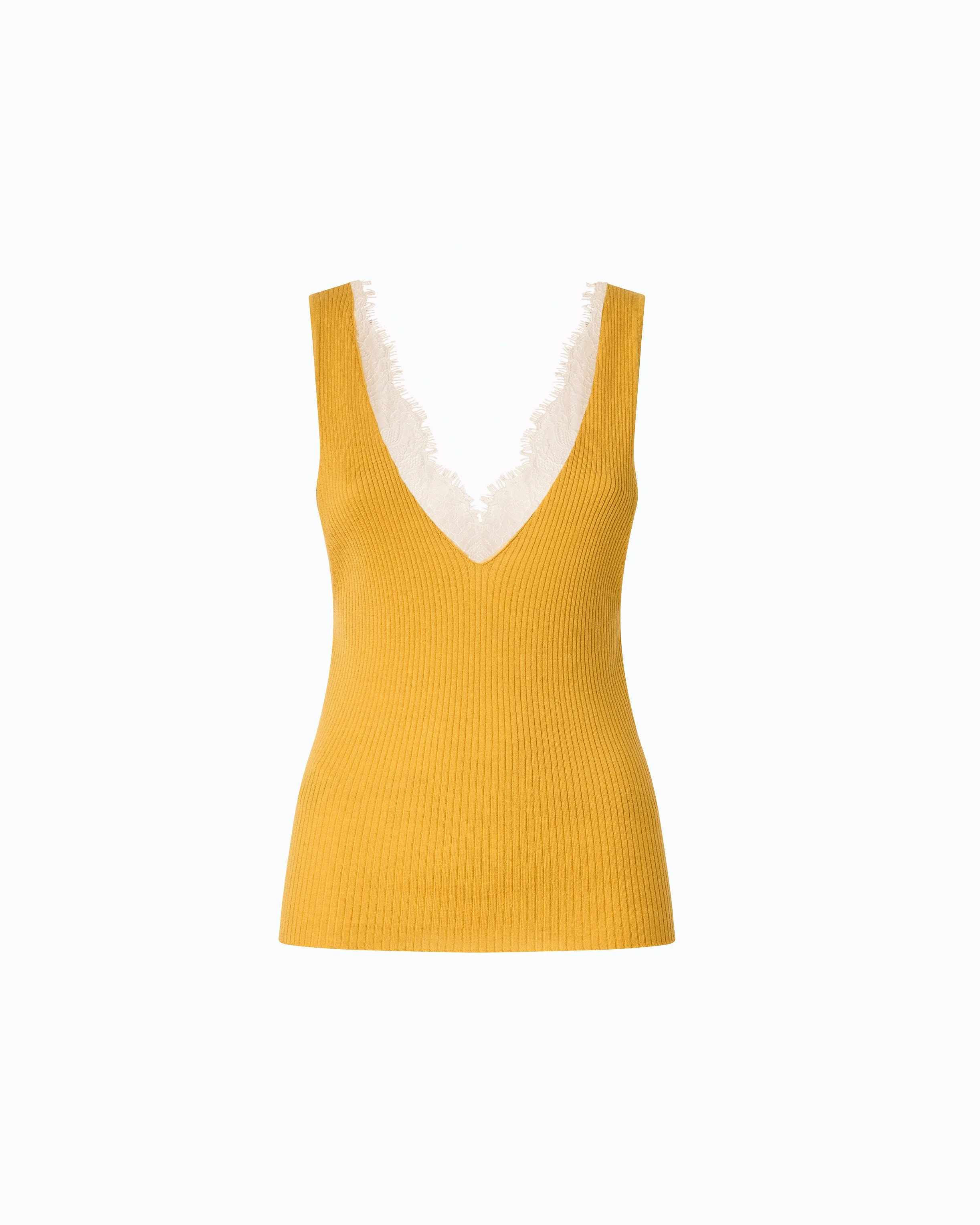 VEST TOP IN SILK AND CASHMERE BLEND WITH LACE NECK - 1