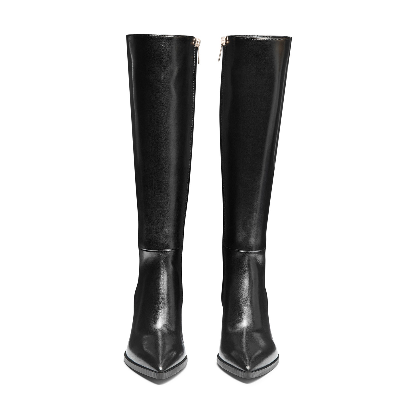Women's black leather mid-heel boot - 4
