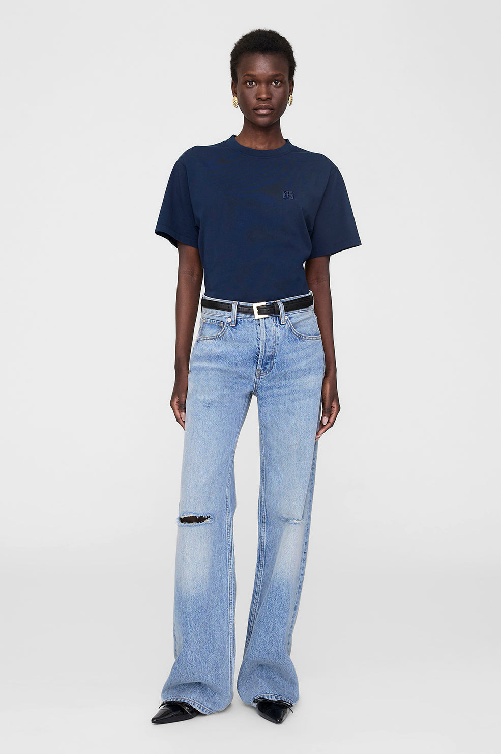 Lili Tee Framed Monogram - Washed Navy - 2