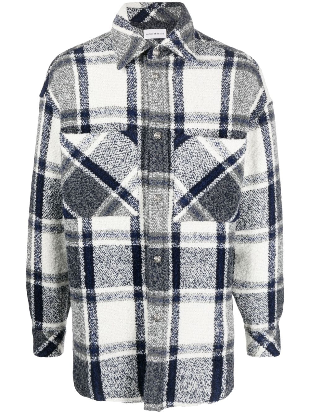 plaid check-print tweed shirt - 1