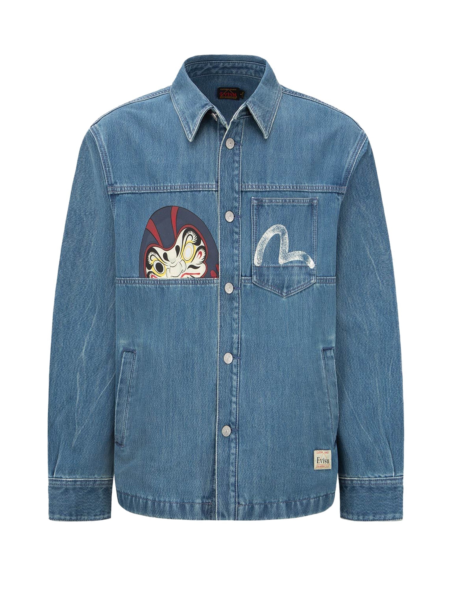 Vintage Daruma Print Denim Shirt Jacket - 15