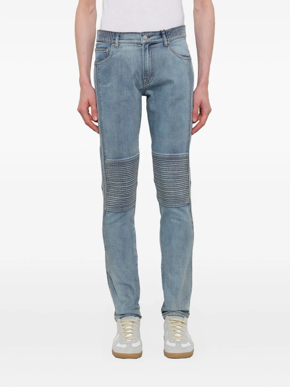 ribbed-panel slim-fit jeans - 1