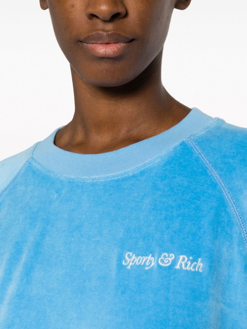 logo-embroidered velvet sweatshirt - 5