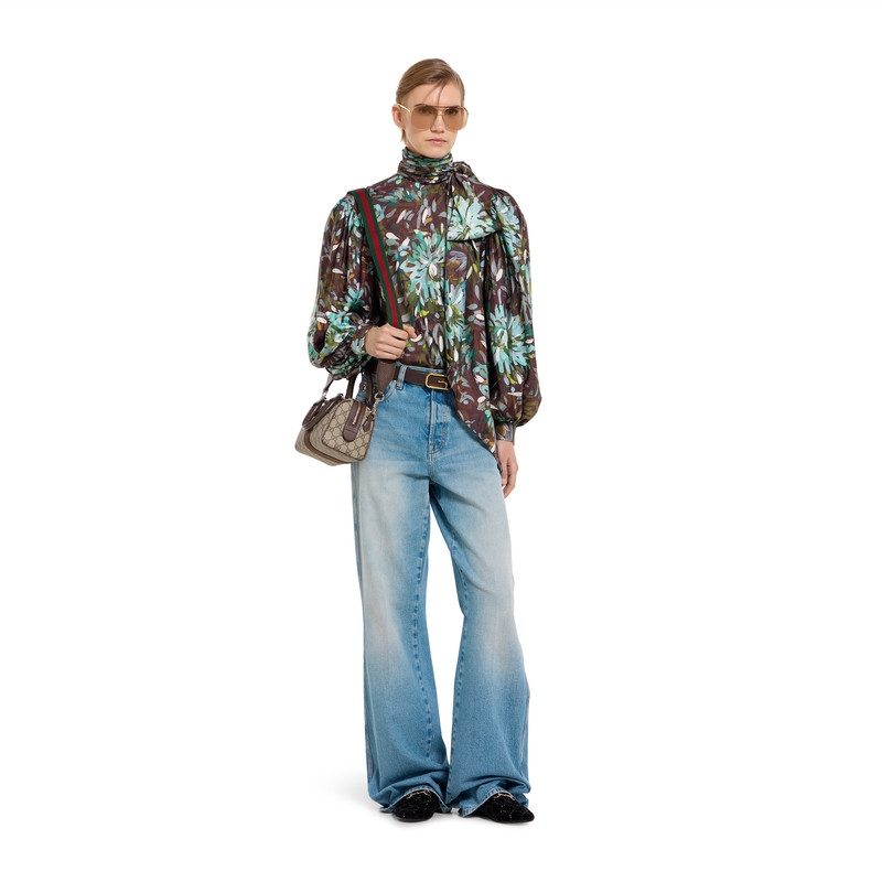 GUCCI Flared bleached cotton denim pants outlook