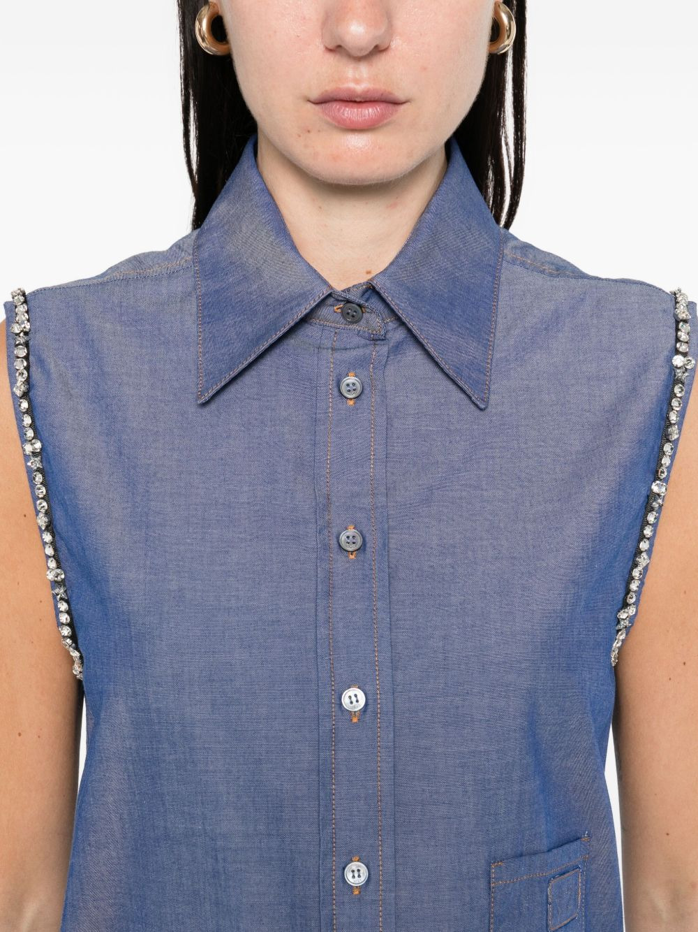 crystal-embellished sleeveless shirt - 5