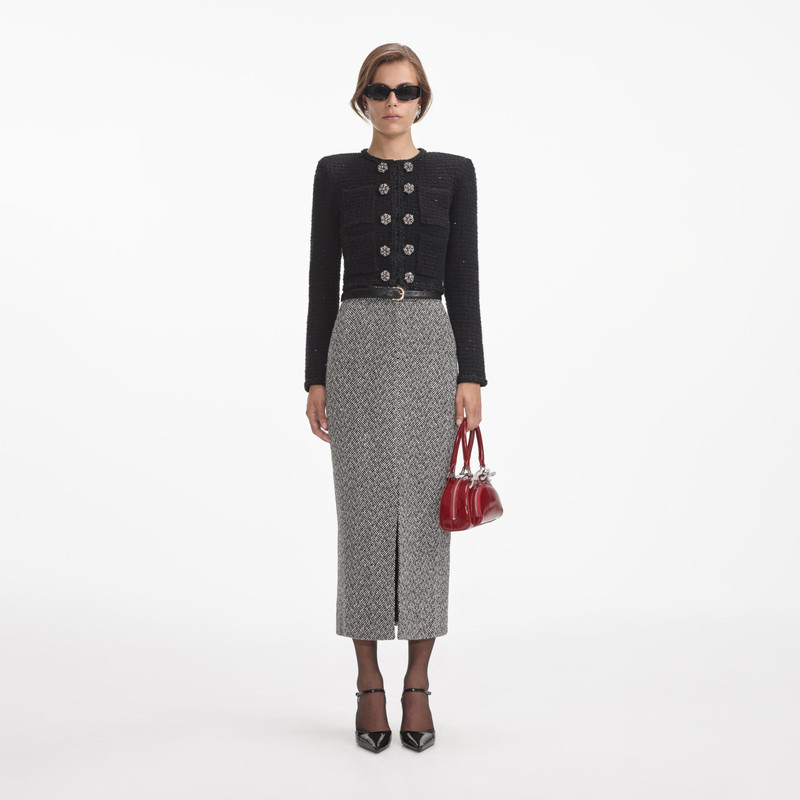 Black Textured Knit Jacket - 1