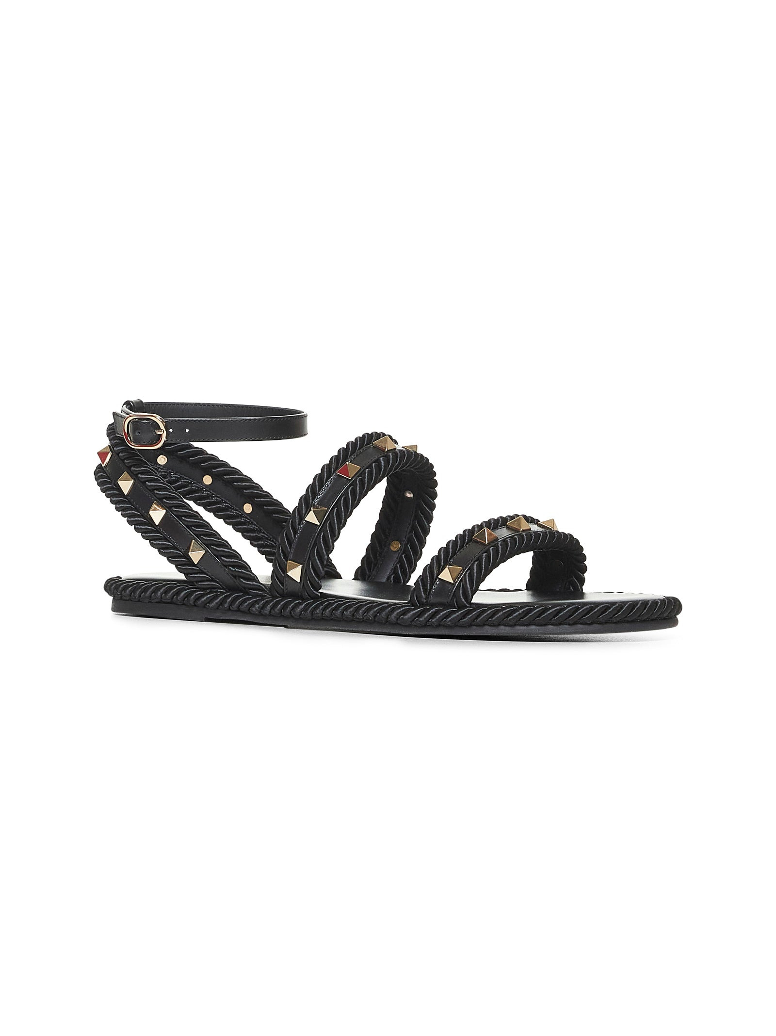 Valentino Garavani Women Black Leather Rockstud Torchon Sandals - 2