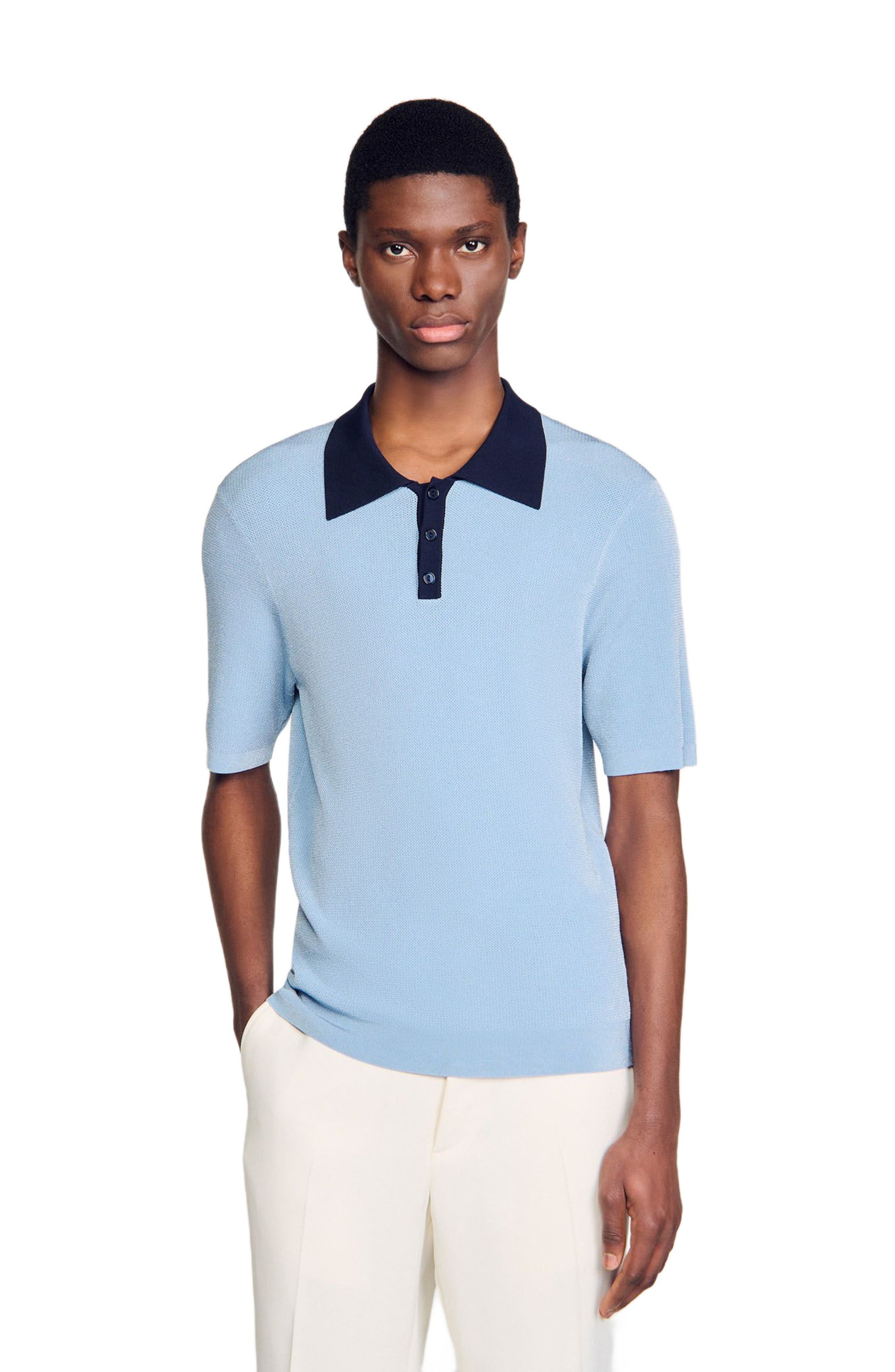 SANDRO Two-tone polo shirt in Chambray at Nordstrom - 3