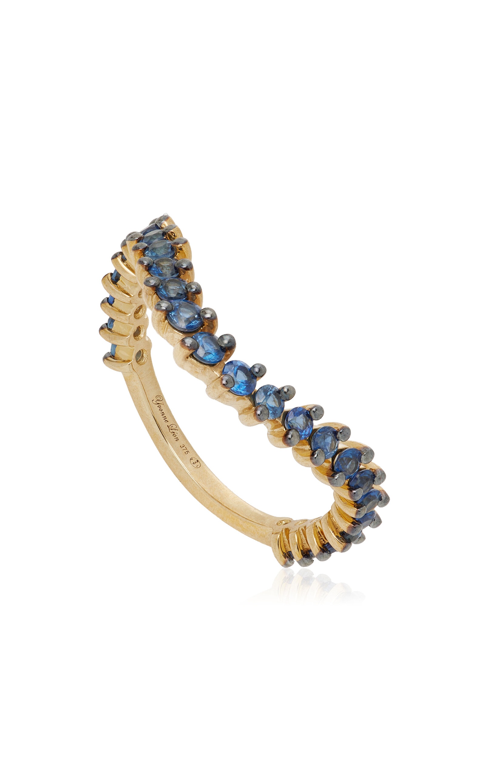 Alliance 9K Yellow Gold Sapphire Wave Ring blue - 3