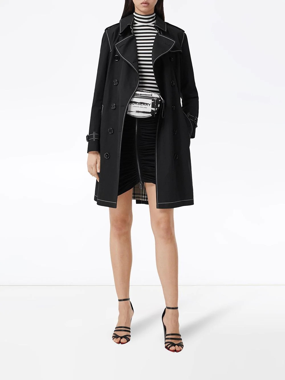 contrast stitch gabardine trench coat - 2