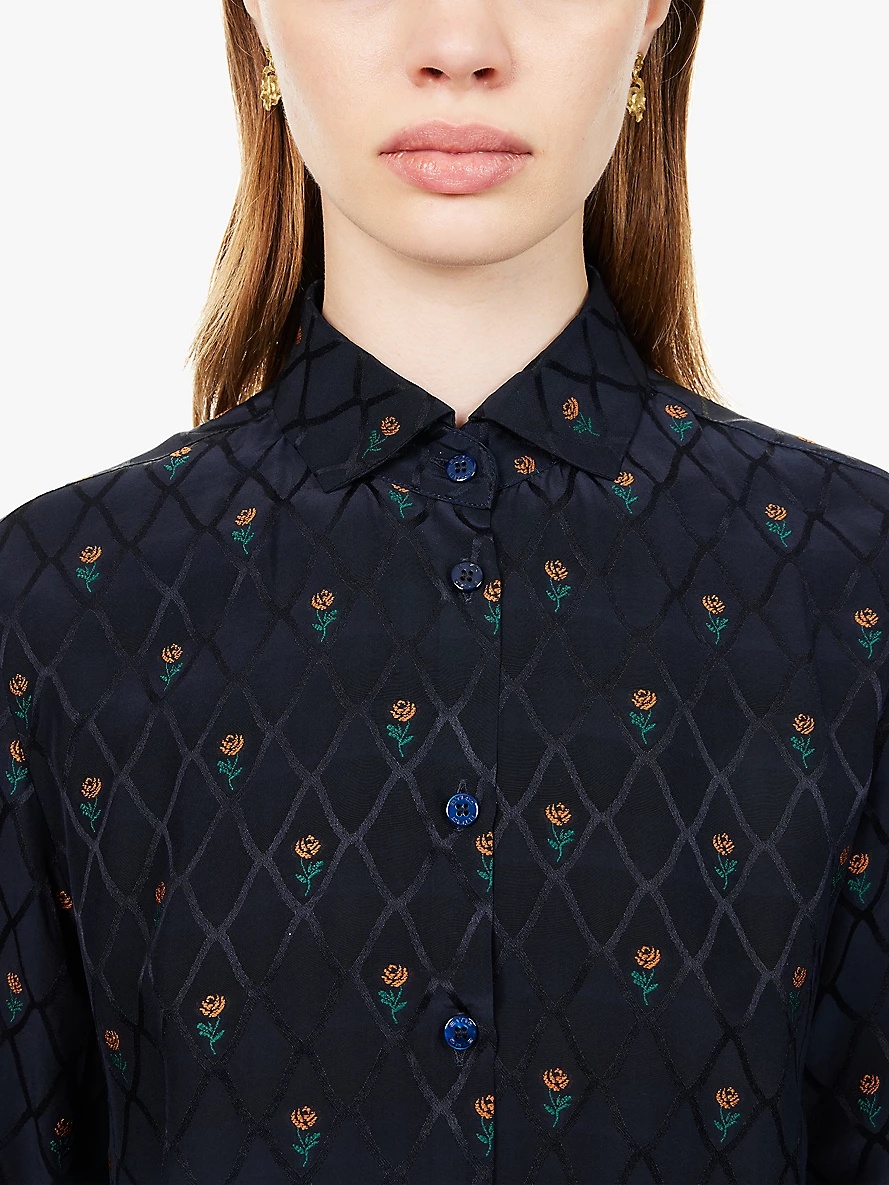 Floral-embroidered slim-fit woven-blend shirt - 5