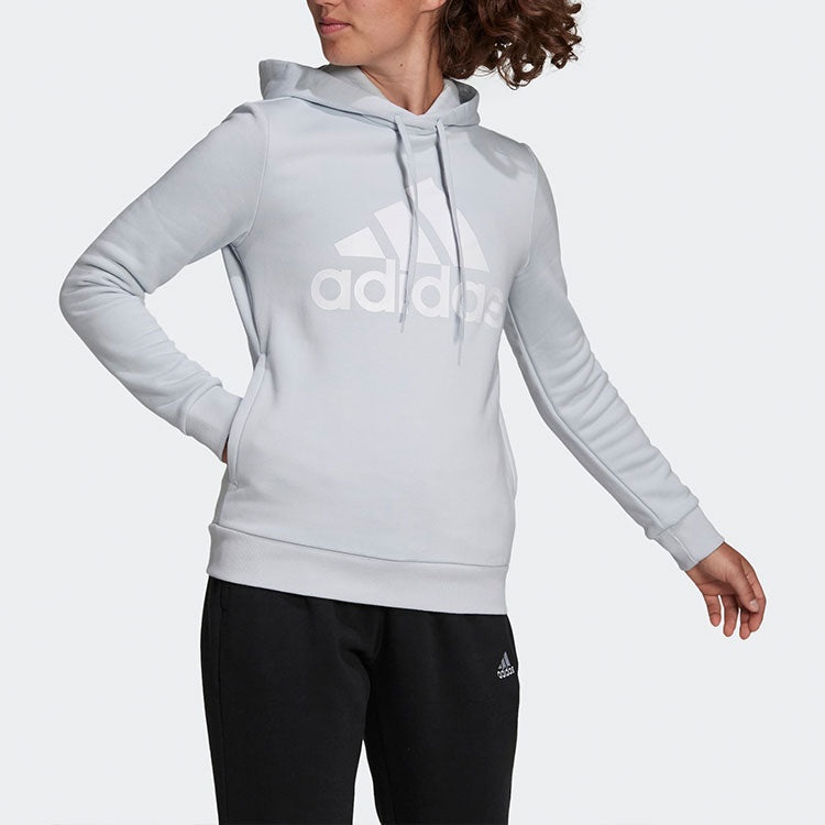 (WMNS) adidas Loungewear Logo Fleece Hoodie 'Grey' H07890 - 4