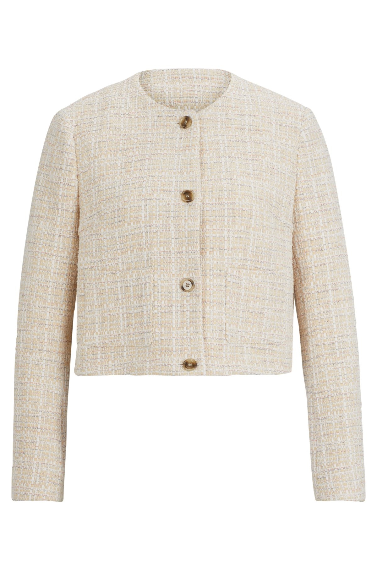 COLLARLESS REGULAR-FIT JACKET IN MELANGE TWEED - 1