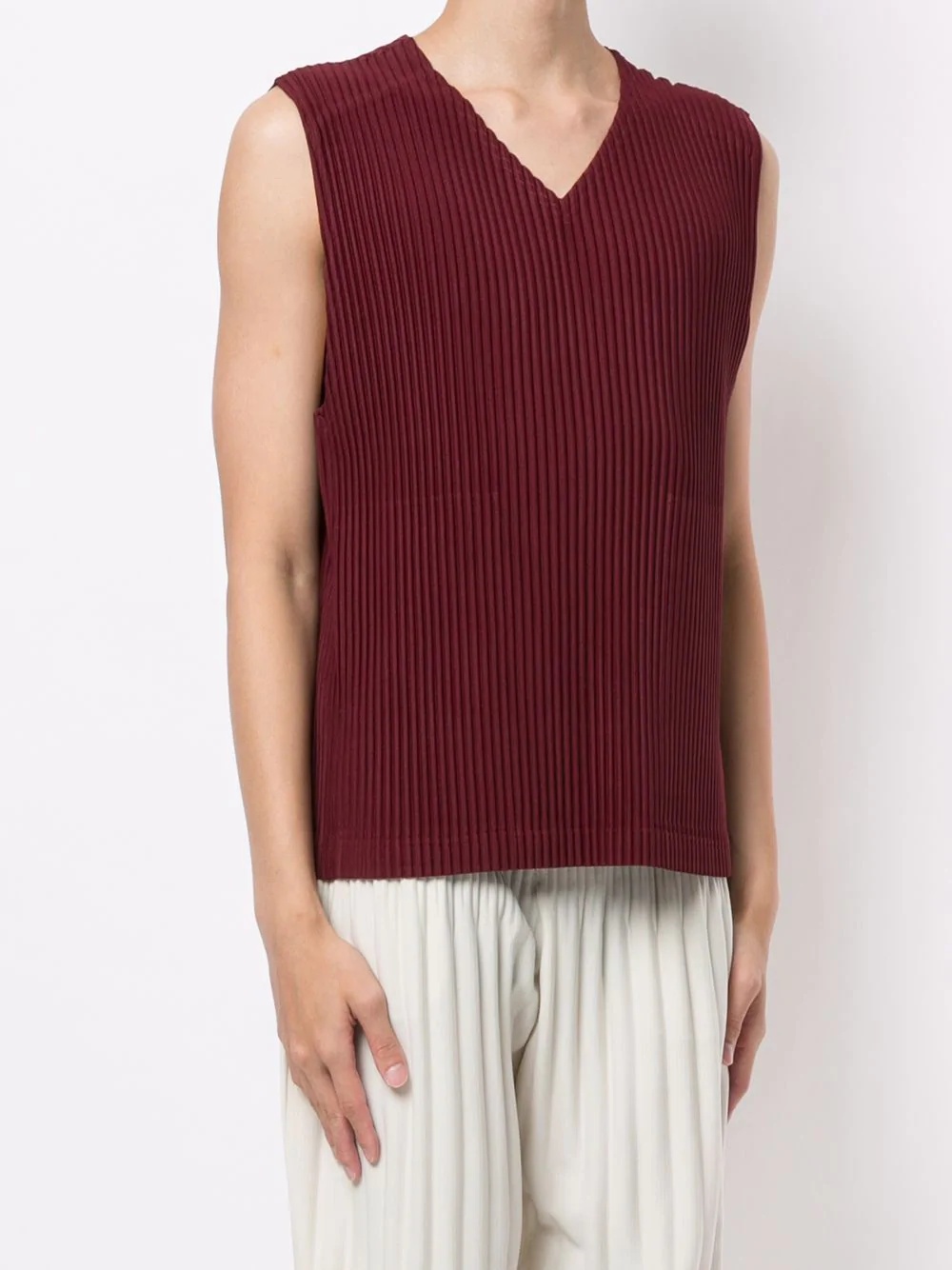 pleated V-neck tank top - 3