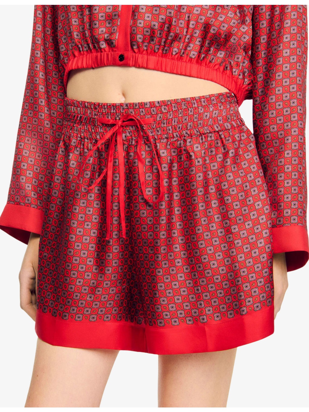 Scarf-Print Drawstring-Waist Woven Shorts - 5