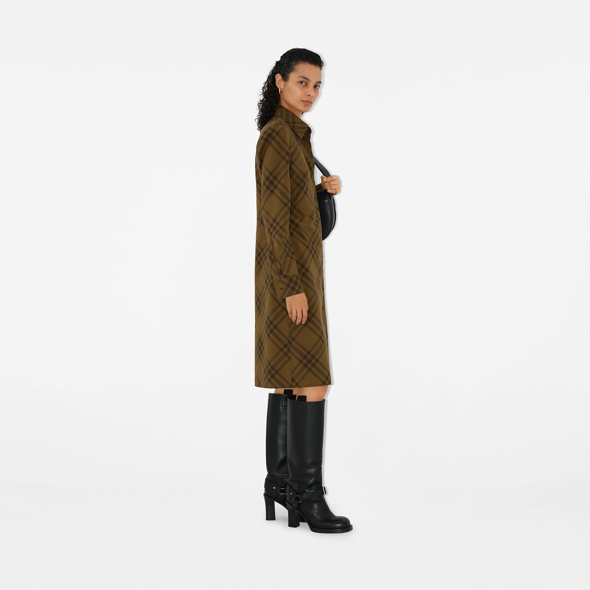 Check Wool Blend Shirt Dress - 3