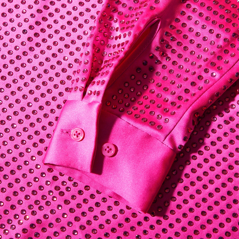 Pink Rhinestone Satin Shirt - 6