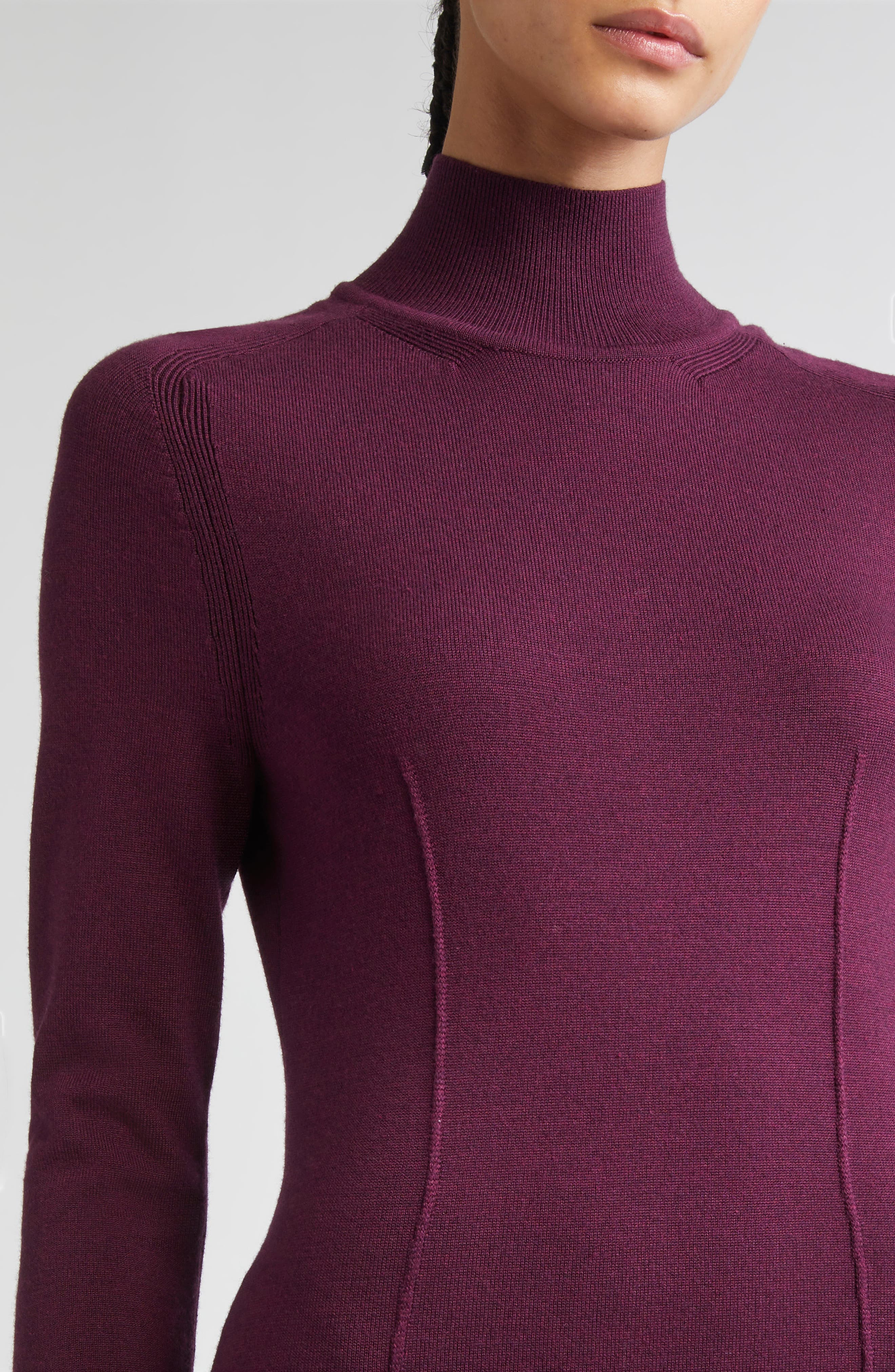 Carolina Herrera Long Sleeve Mock Neck Sweater Dress in Eggplant at Nordstrom - 4