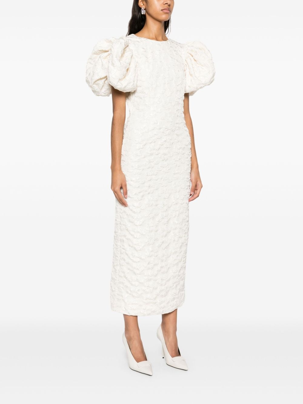 jacquard puff-sleeve midi dress - 3