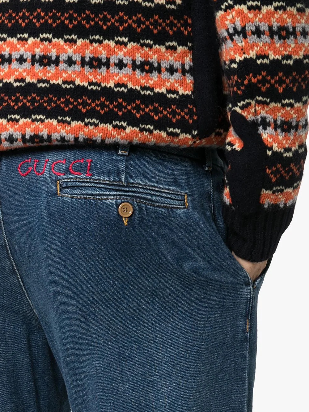 logo-embroidered cropped jeans - 5