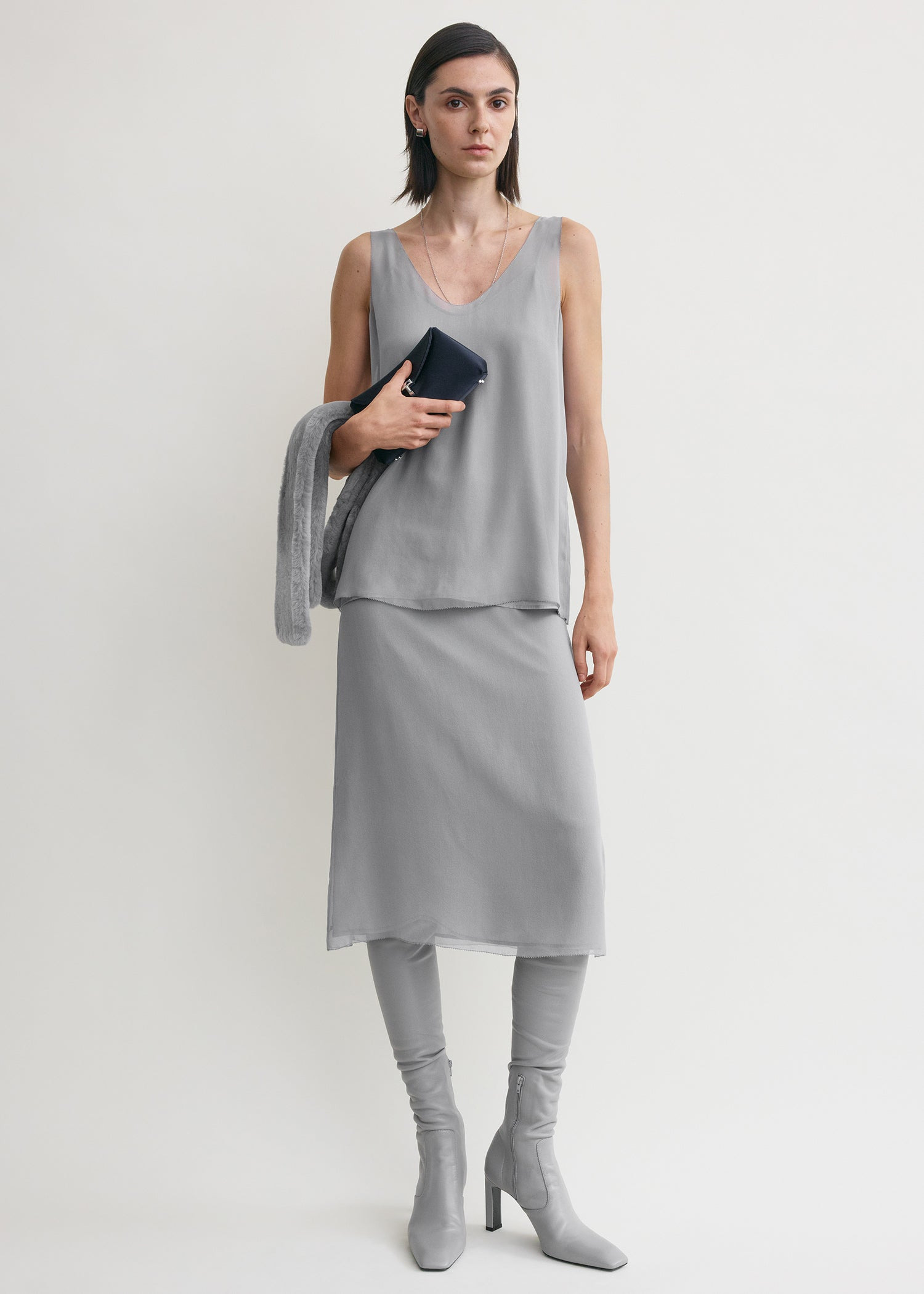 Chiffon slip top light grey - 2