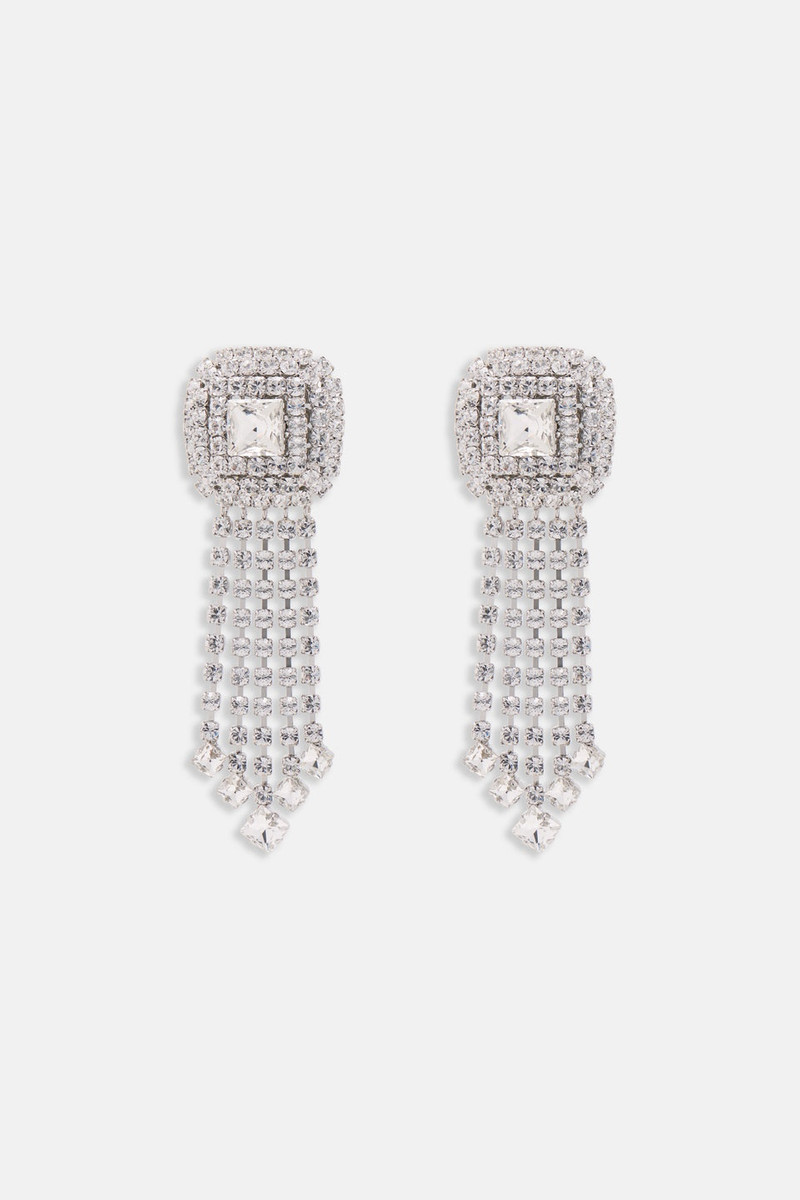 SQUARE CRYSTAL EARRINGS WITH FRINGES 1