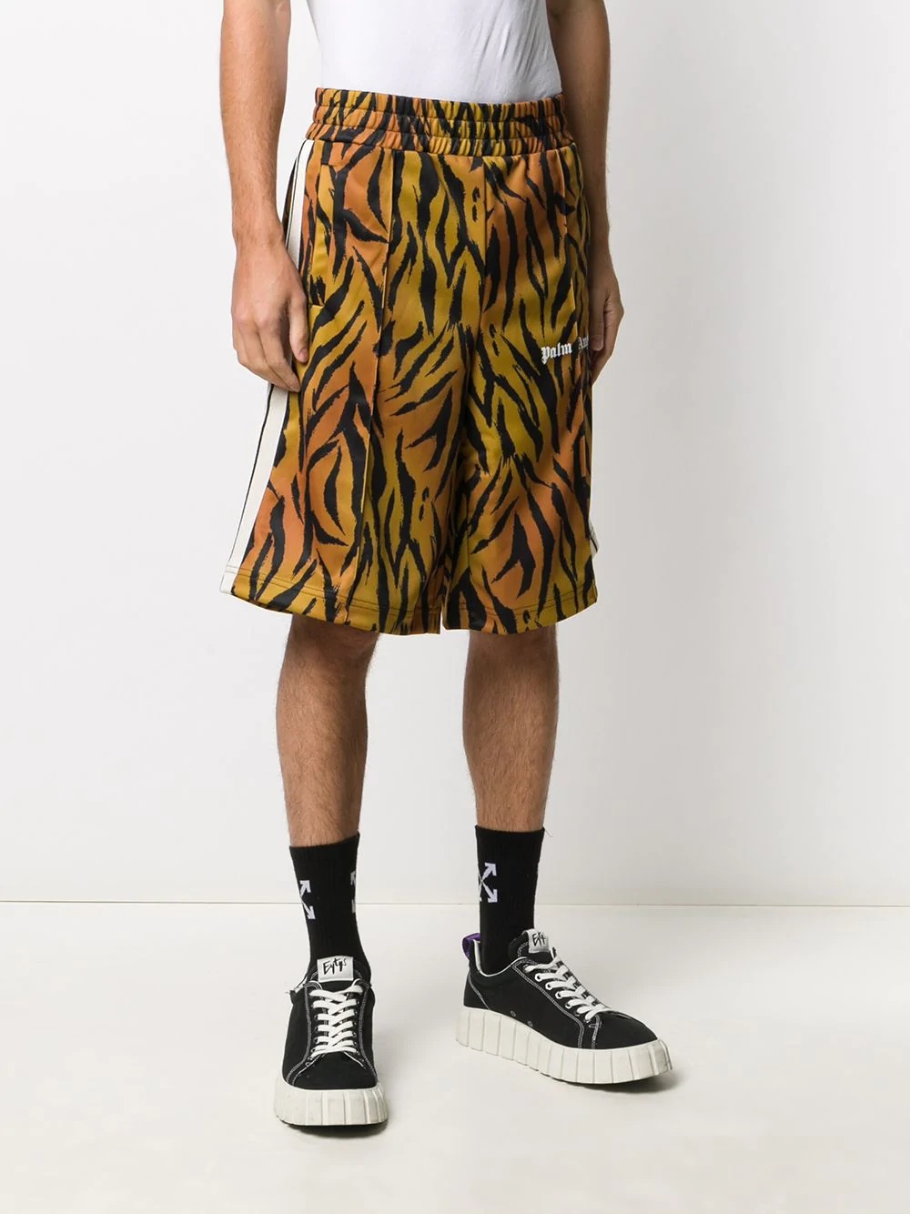 tiger-print track shorts - 3