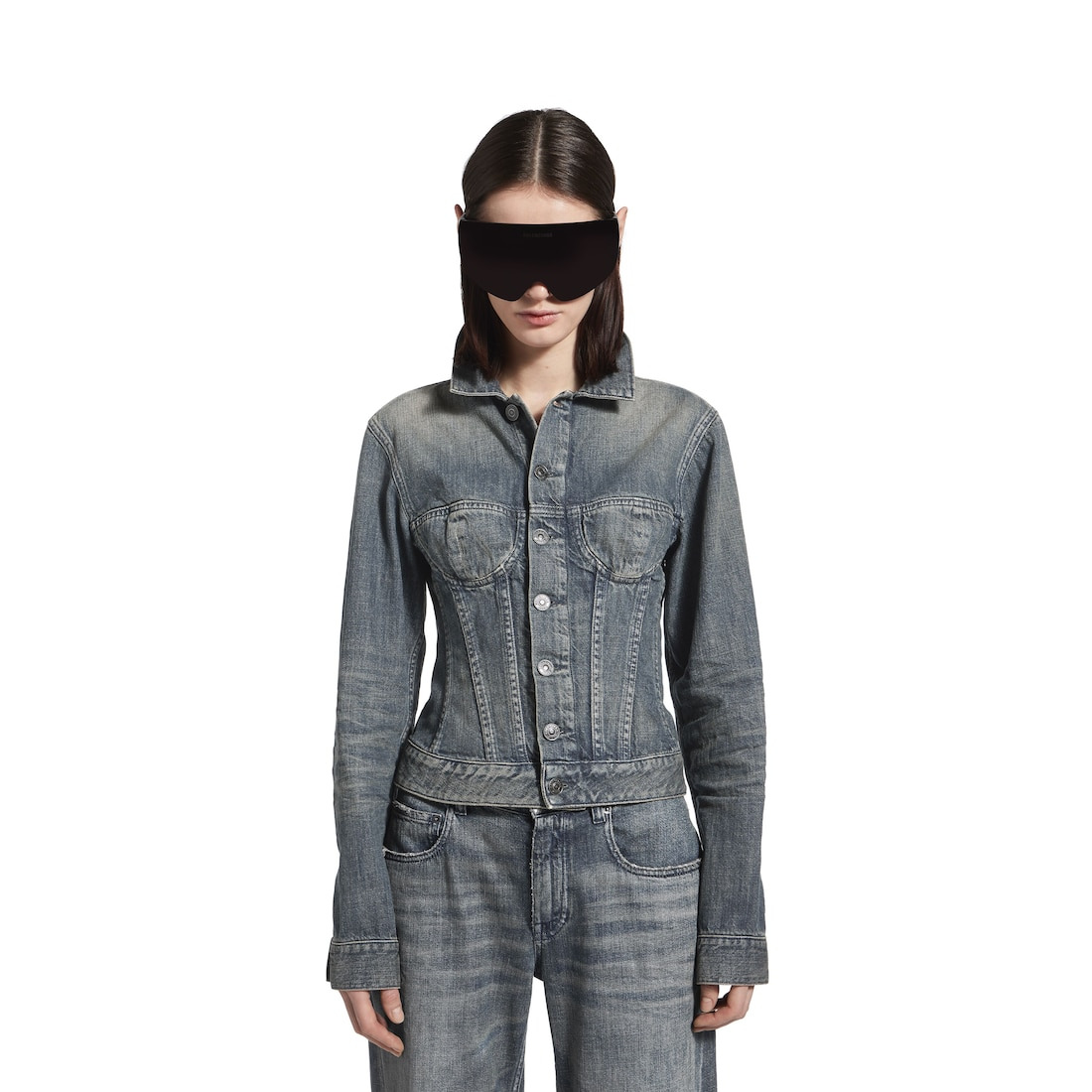 Women's Corseted Denim Jacket in Blue - 5