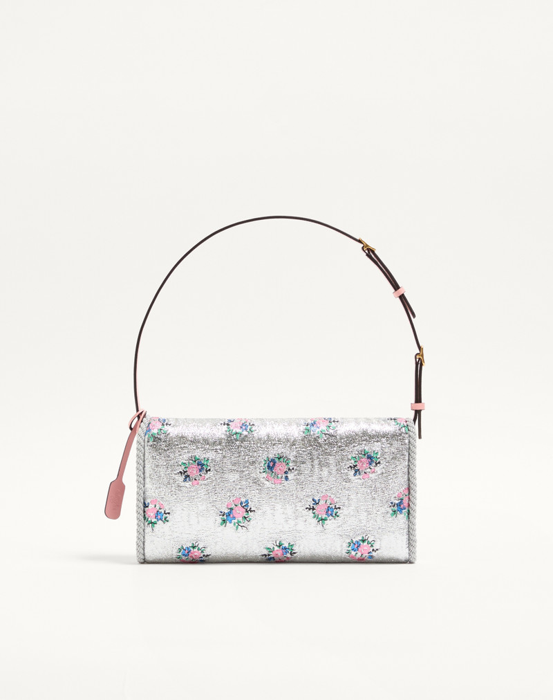VALENTINO GARAVANI DEVAIN SMALL SHOULDER BAG IN FLORAL LUREX JACQUARD FABRIC 5