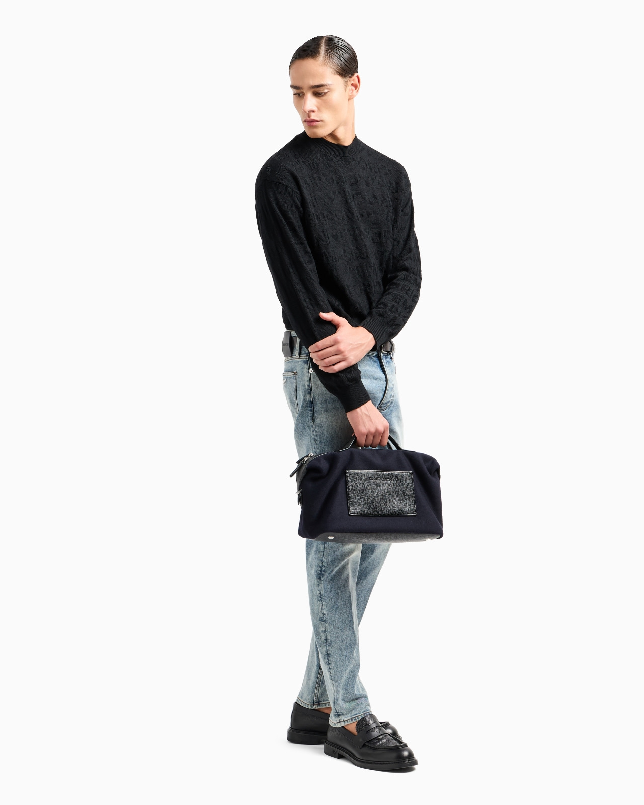 Links-stitch motif virgin wool jumper with logo lettering intarsia - 4