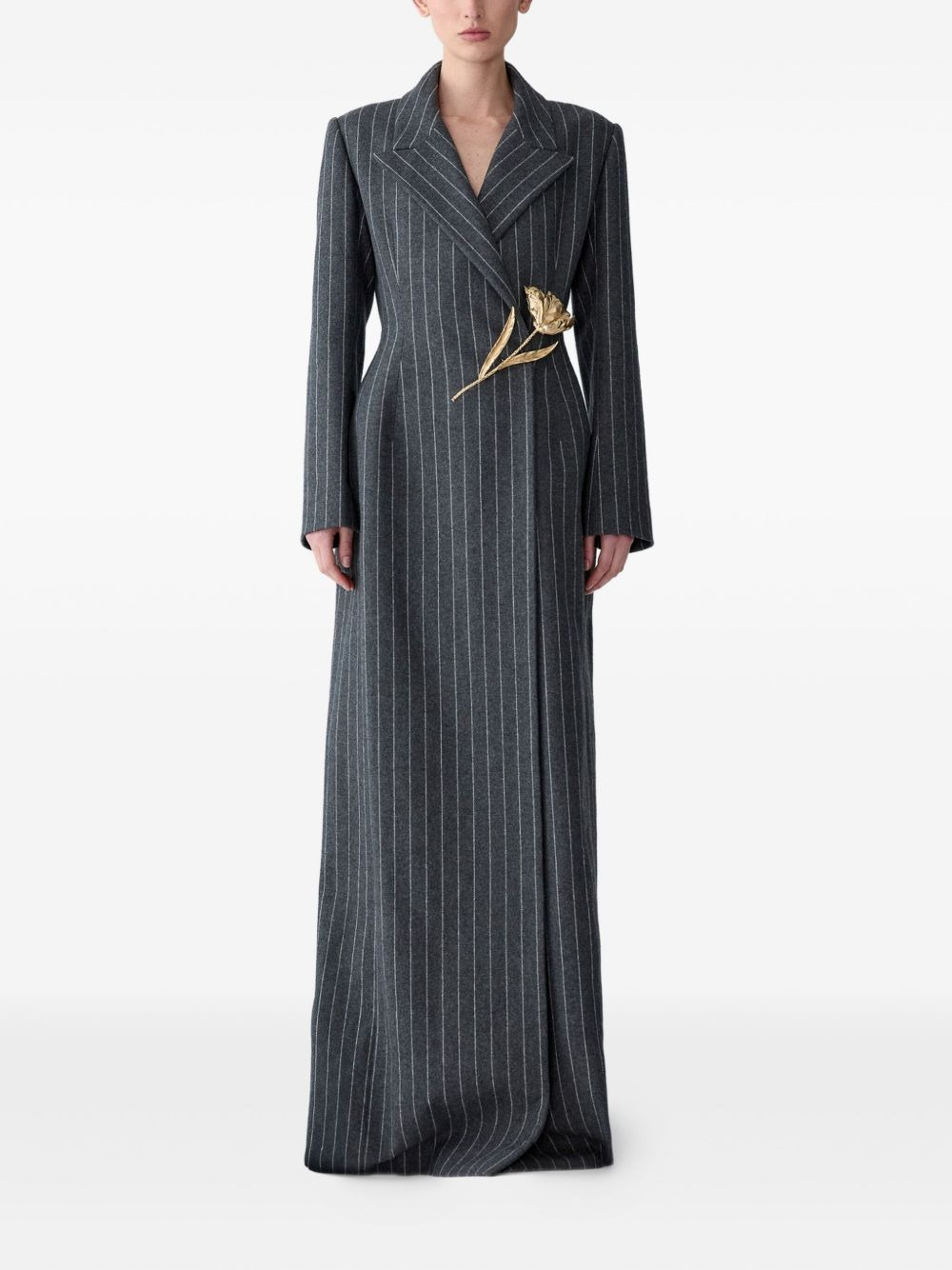 peak-lapel pinstripe coat - 2