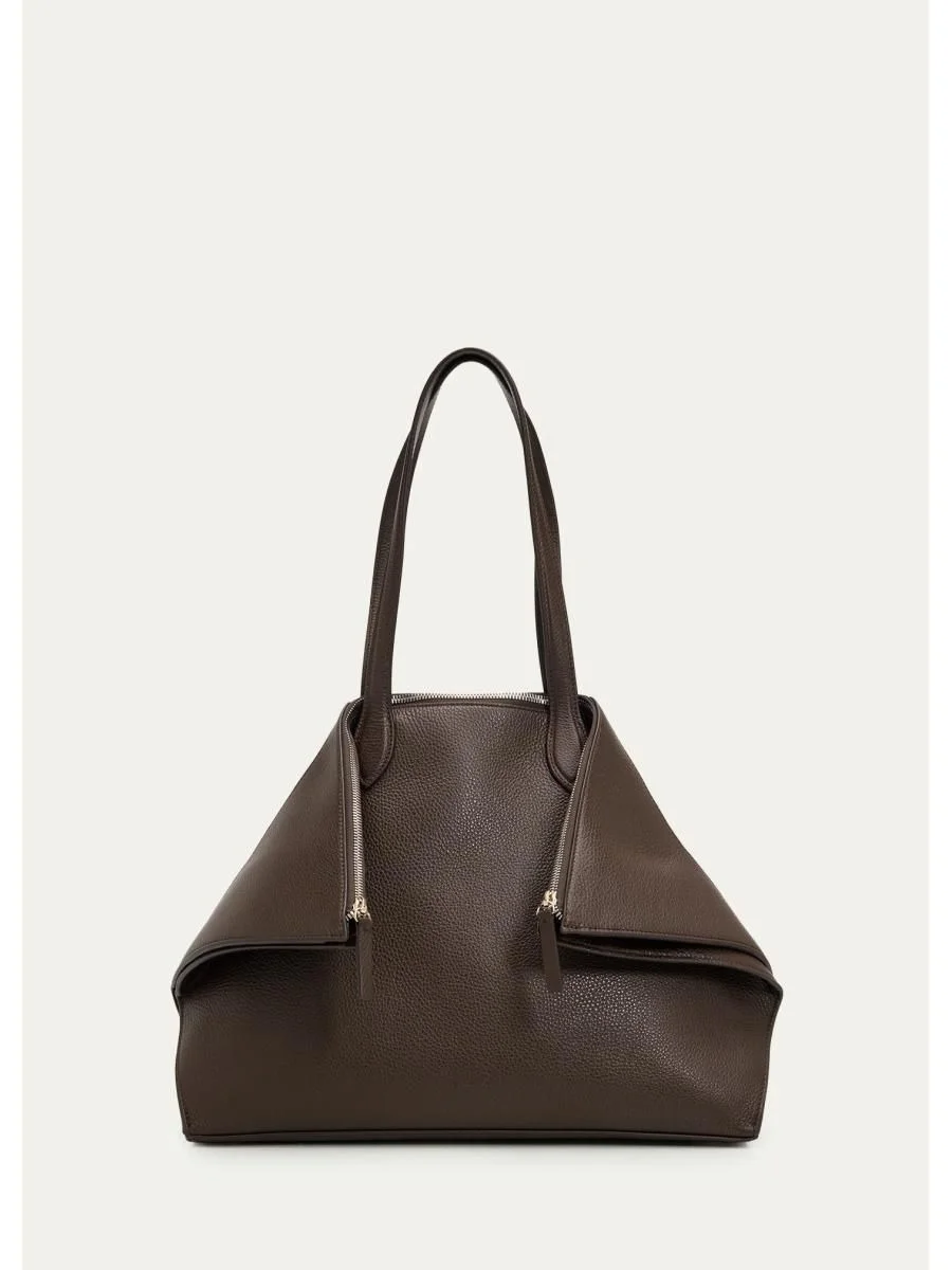 Fold Grain Leather Geometric Tote Bag - 1