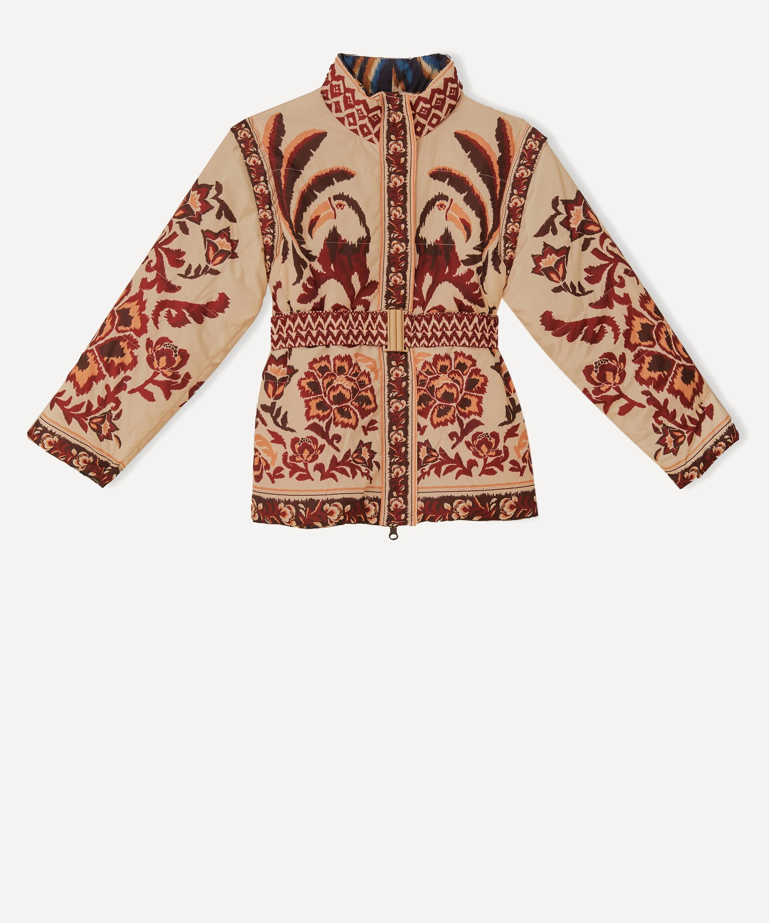 Cream Toucans Scarf Reversible Puffer Jacket - 1