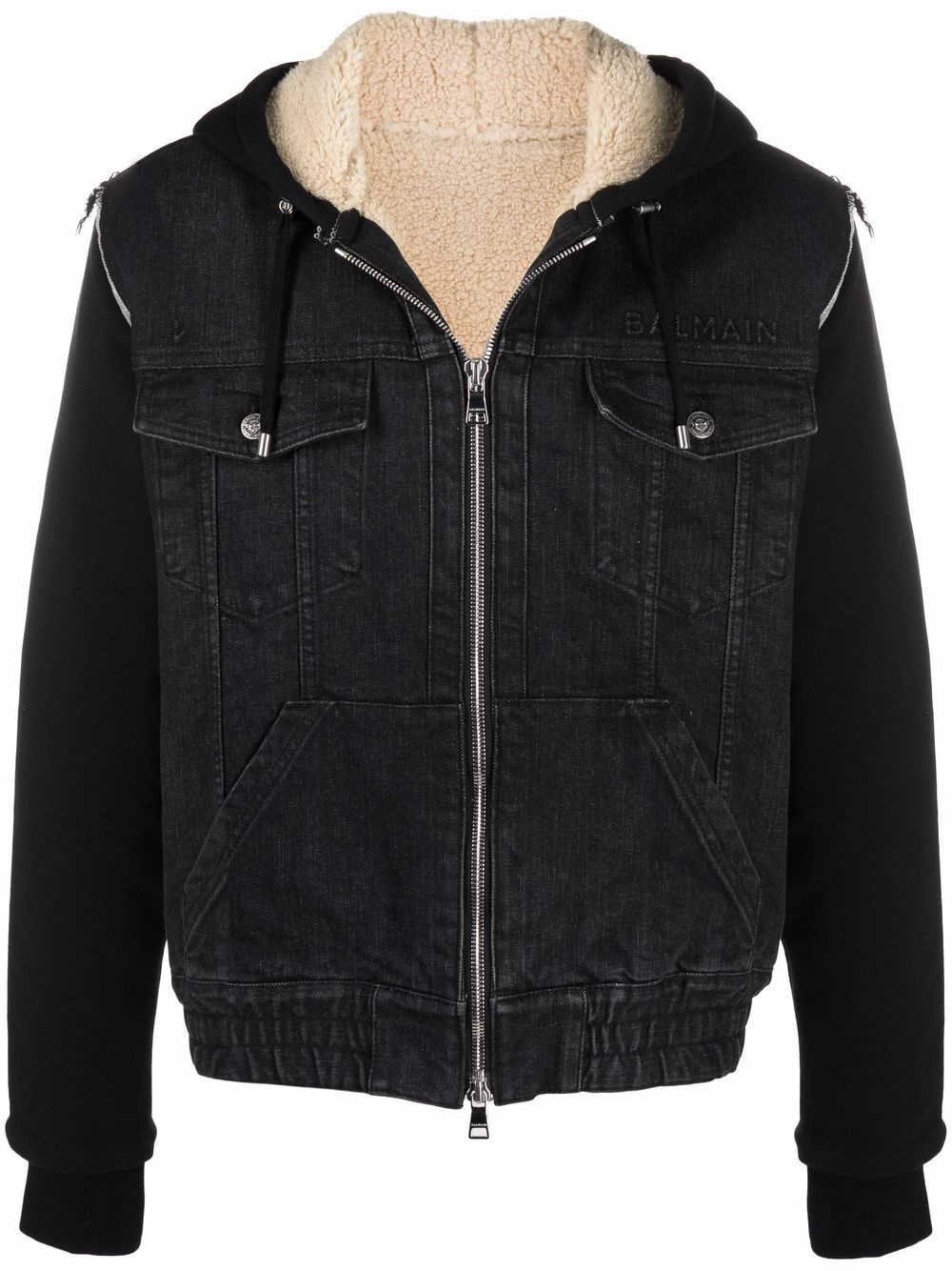 panelled hooded denim jacket - 1