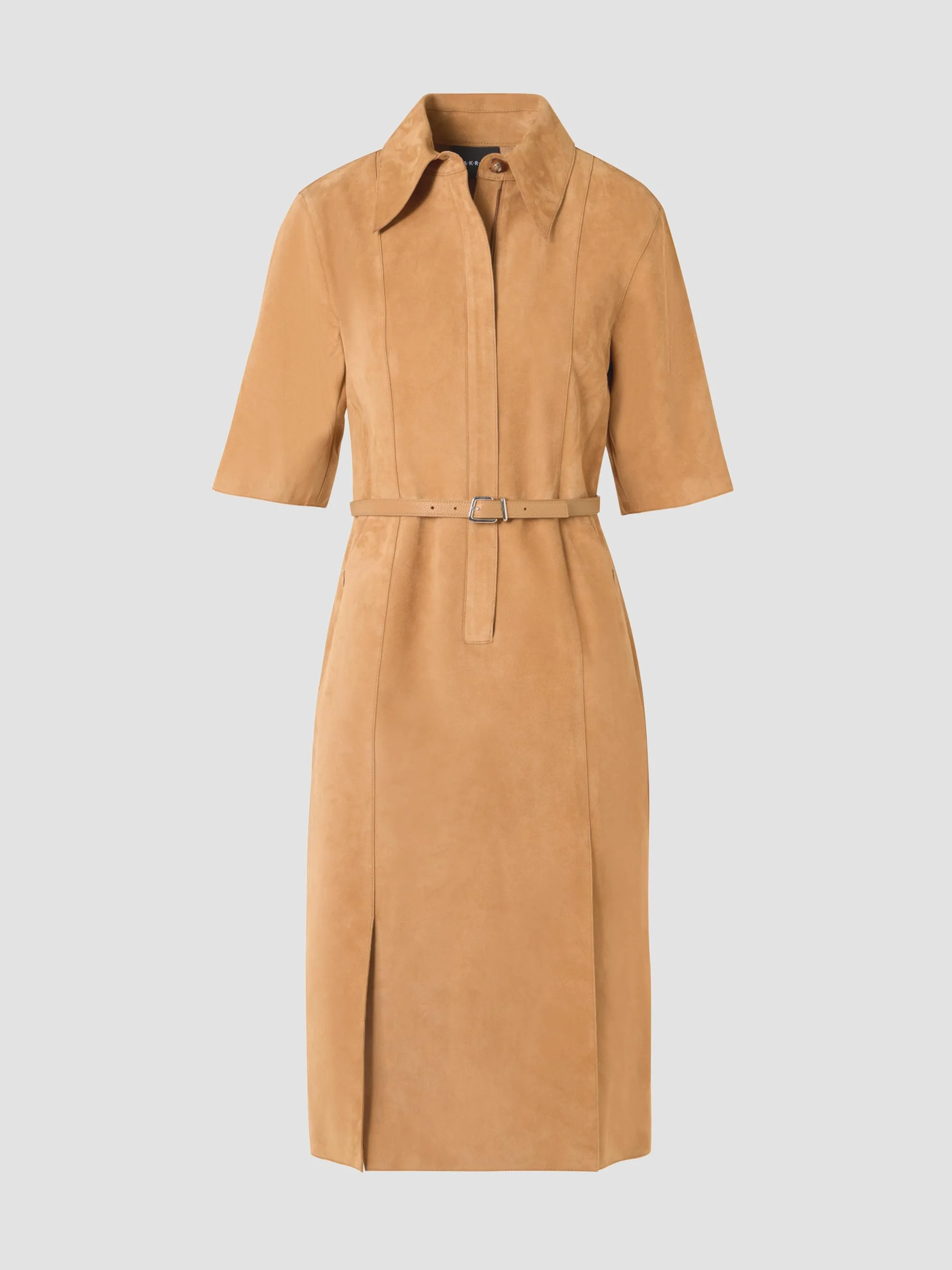 Women's Suede Belted Shirtdress - Camel - 1