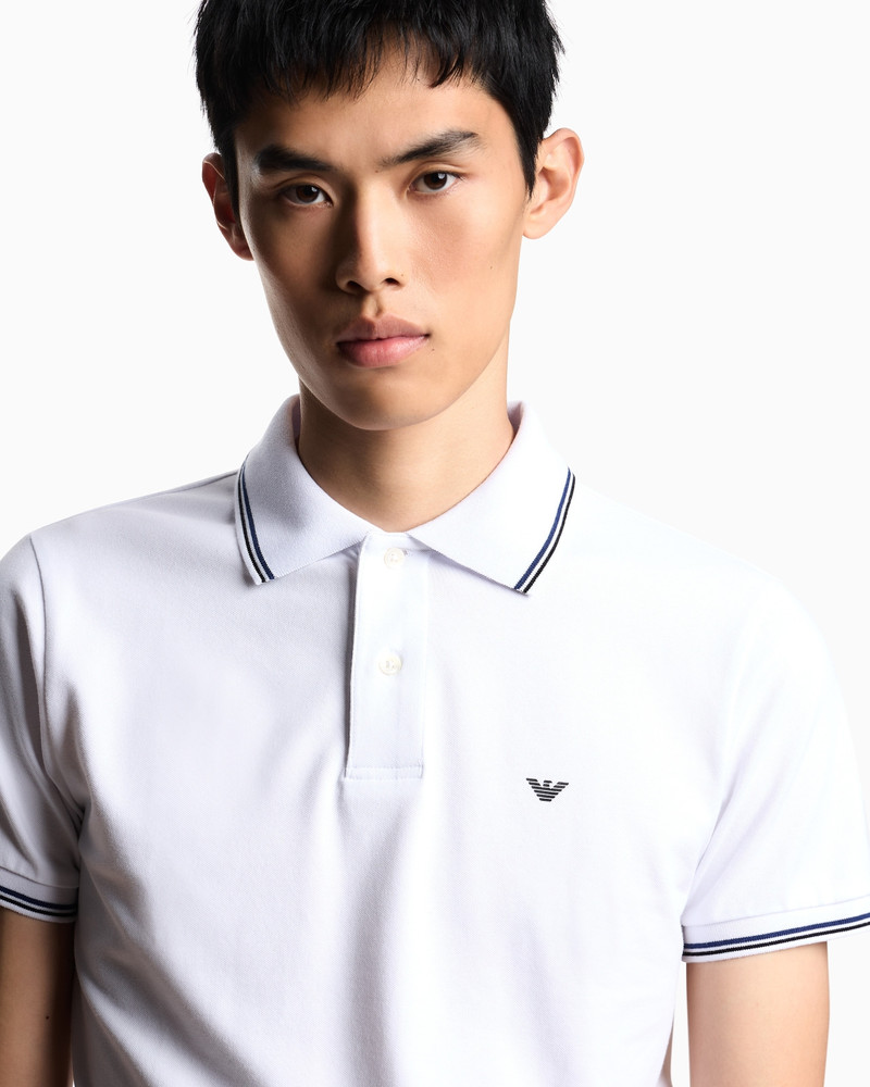 Slim-fit stretch piqué polo shirt with micro eagle 5