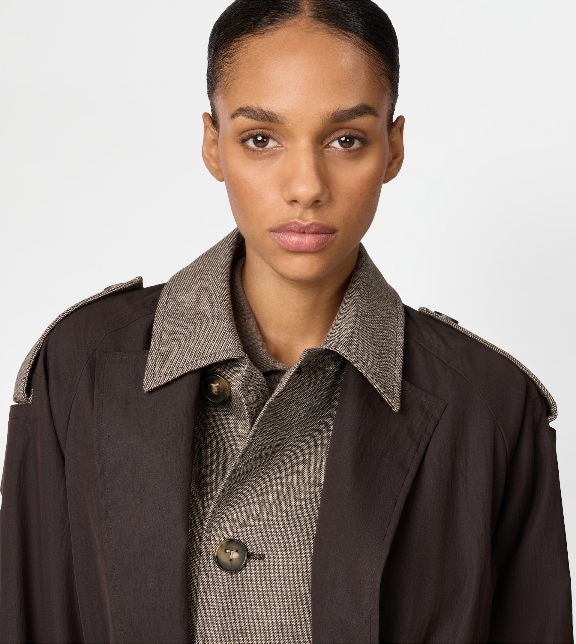 2-IN-1 TRENCH COAT IN TECHNICAL COTTON AND WOOL - BROWN - 6