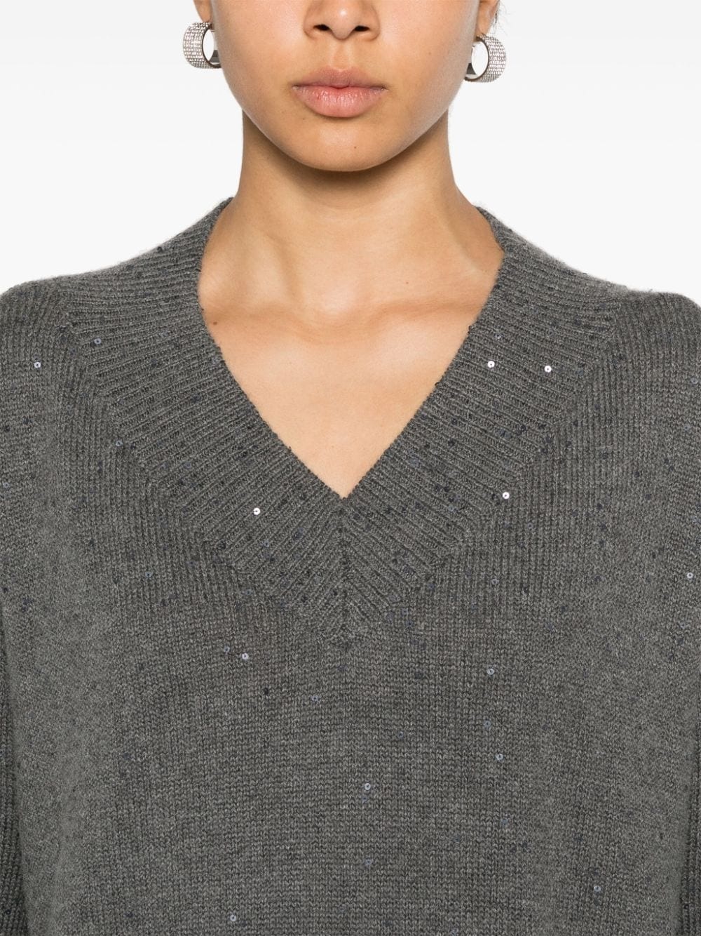 sequin-embellished V-neck jumper - 5