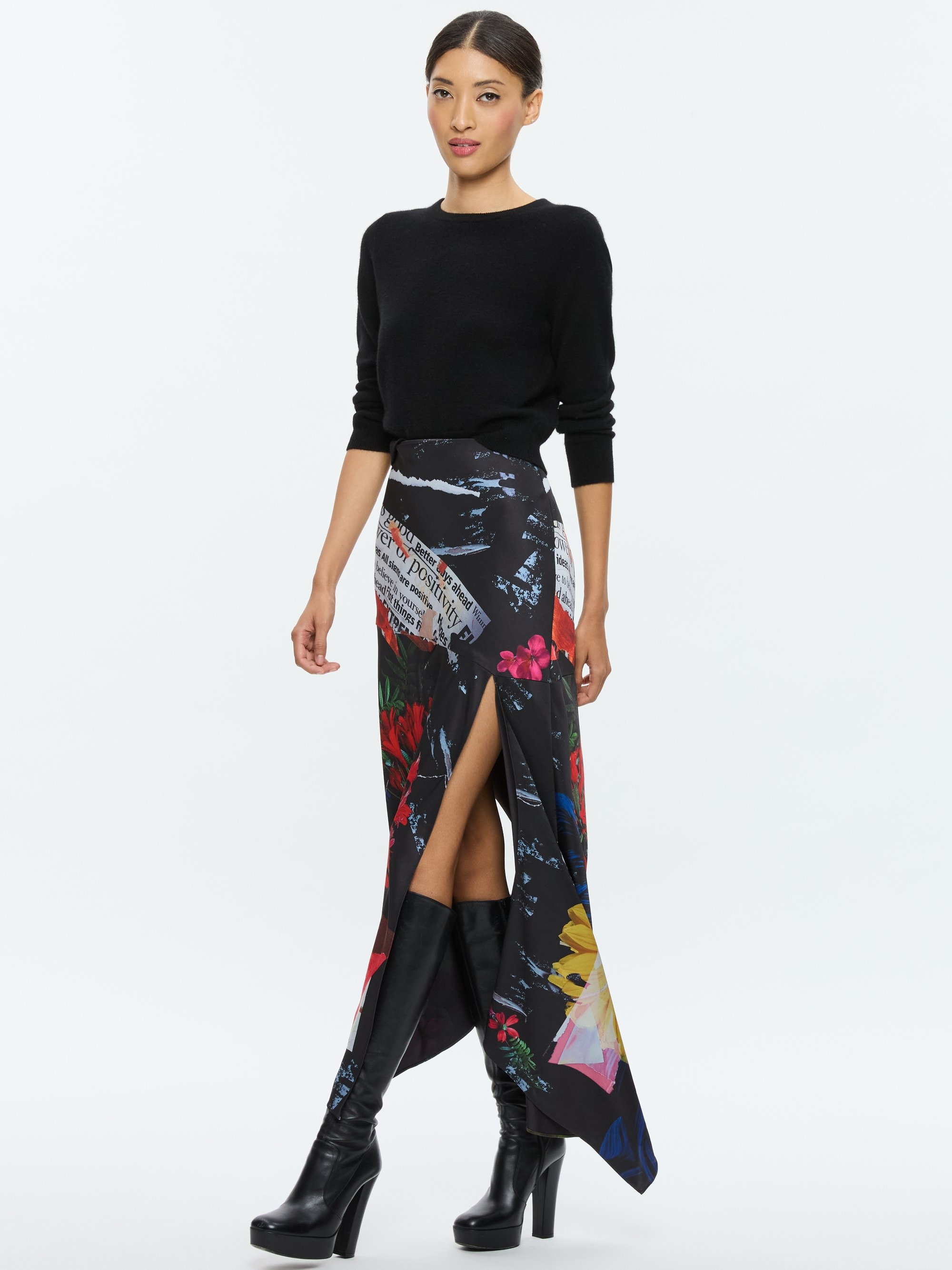 AYLA ASYMMETRIC HIGH SLIT MIDI SKIRT - 6