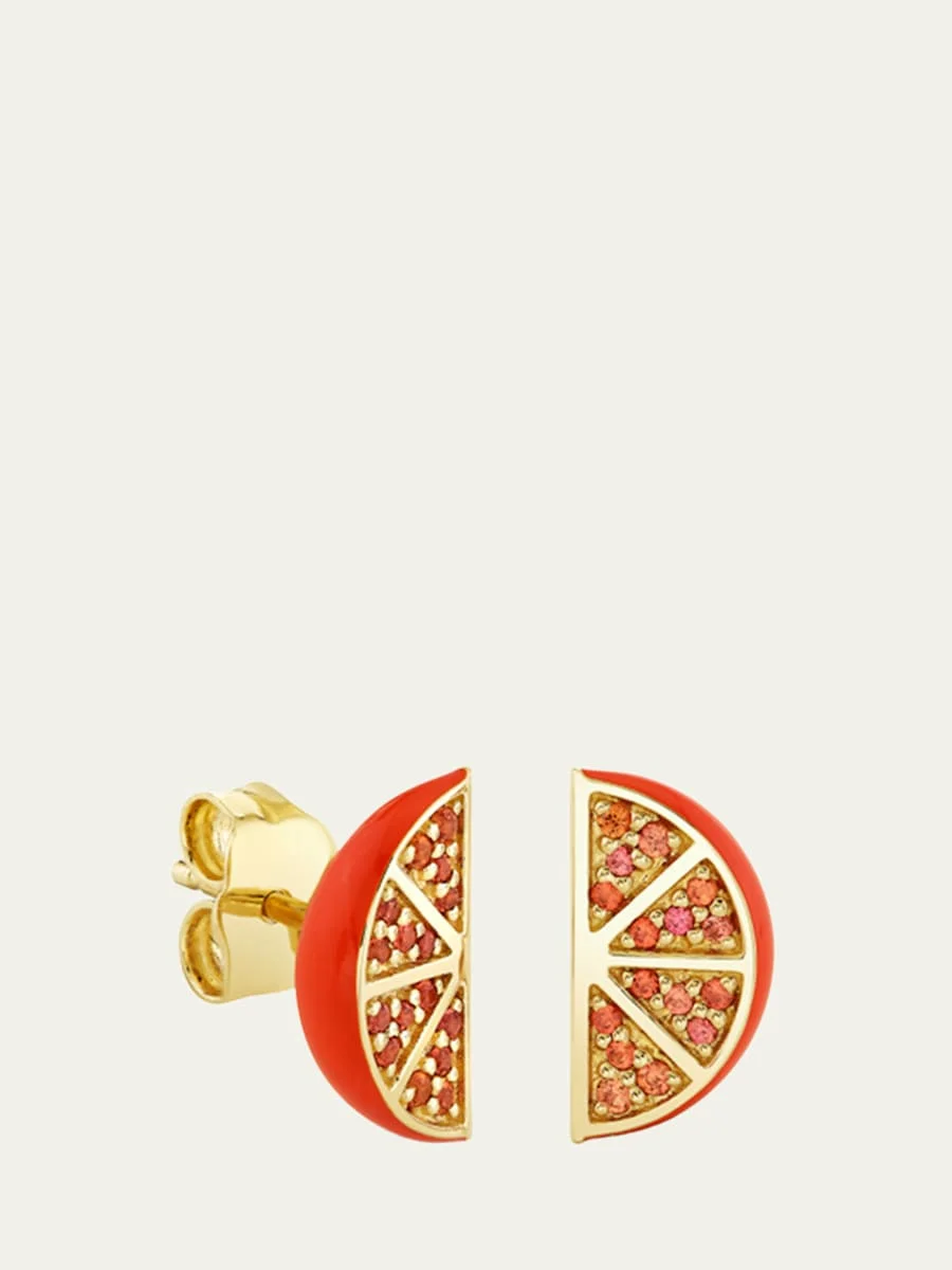 14K Sapphire Orange Slice Stud Earrings - 1